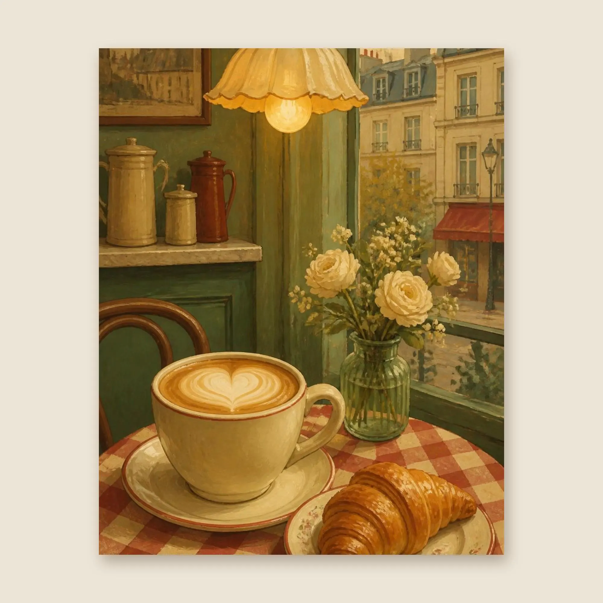 Parisian Cafe Latte Print, Coffee and Croissant Wall Art, Paris Kitchen Decor, Coffee Bar Art, Cozy Cafe Painting, Printable Download - image 4