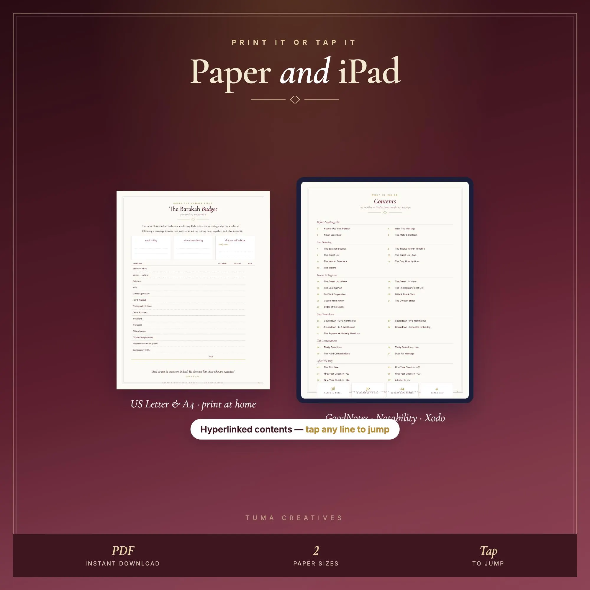 Islamic Nikah Wedding Planner | 38 Pages, Mahr & Walima Checklist (Digital Download) - image 2