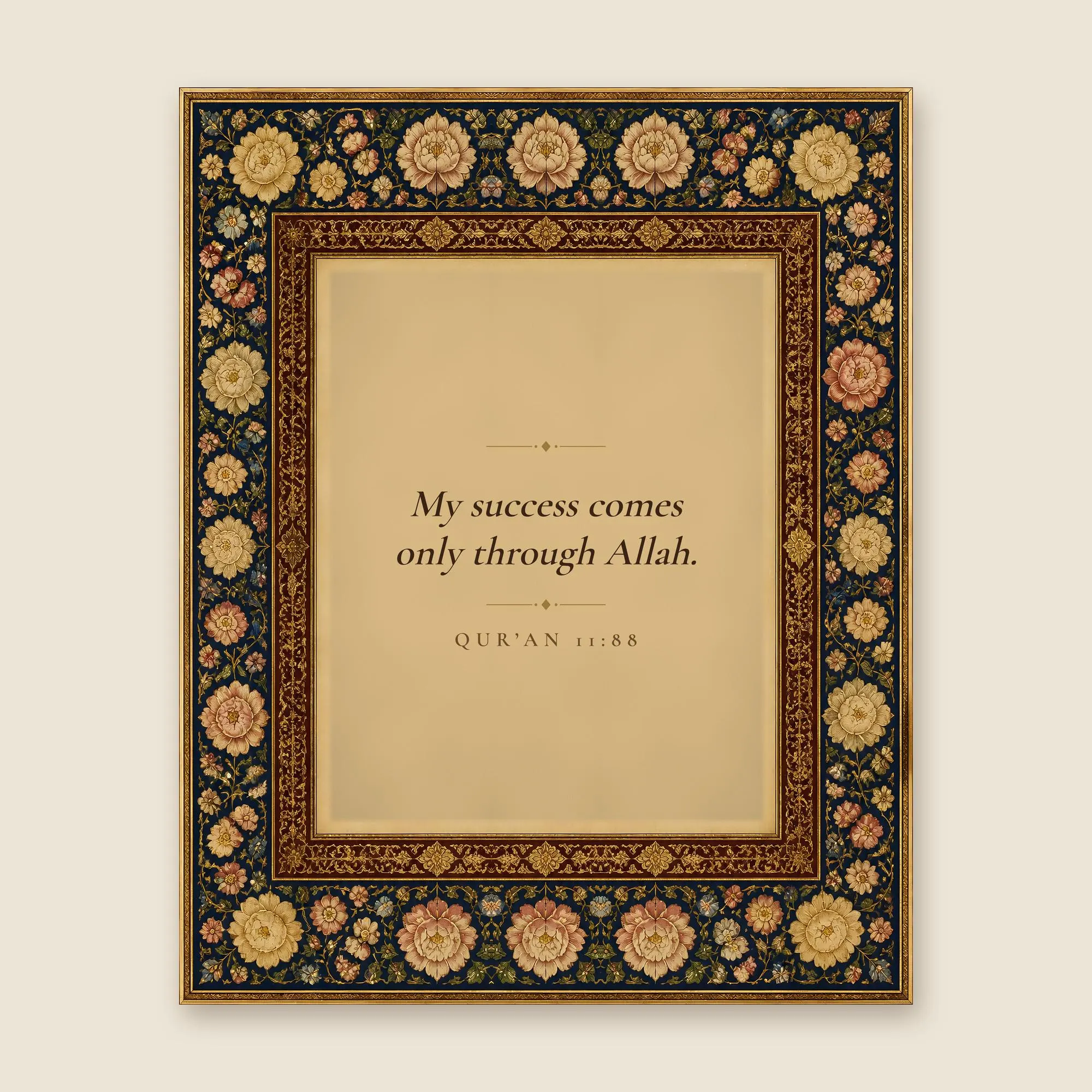 My Success Is From Allah Quran 11:88 Wall Art, English Quran Verse Print, Islamic Wall Decor, Navy Illuminated Floral Art, Printable - image 4