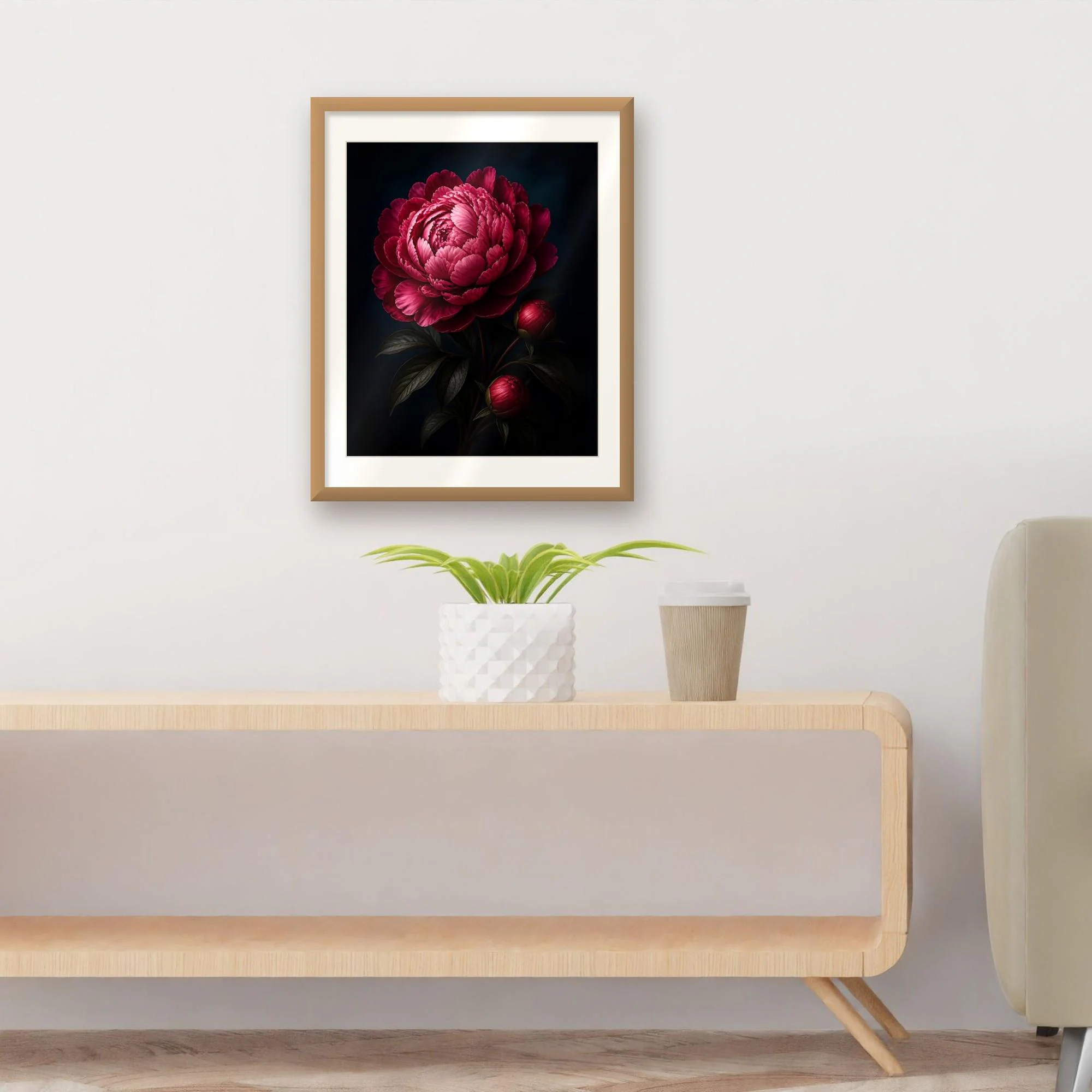 Crimson Peony Print, Single Pink Peony with Buds, Dark Moody Flower Wall Art, Romantic Botanical Decor, Printable Wall Art, Digital Download - image 5