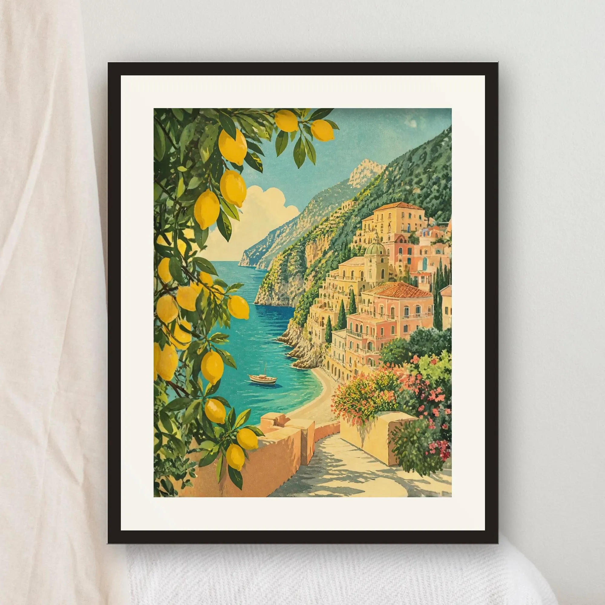 Amalfi Coast Print, Italy Lemons Wall Art, Positano Travel Poster, Mediterranean Kitchen Decor, Printable Wall Art, Digital Download