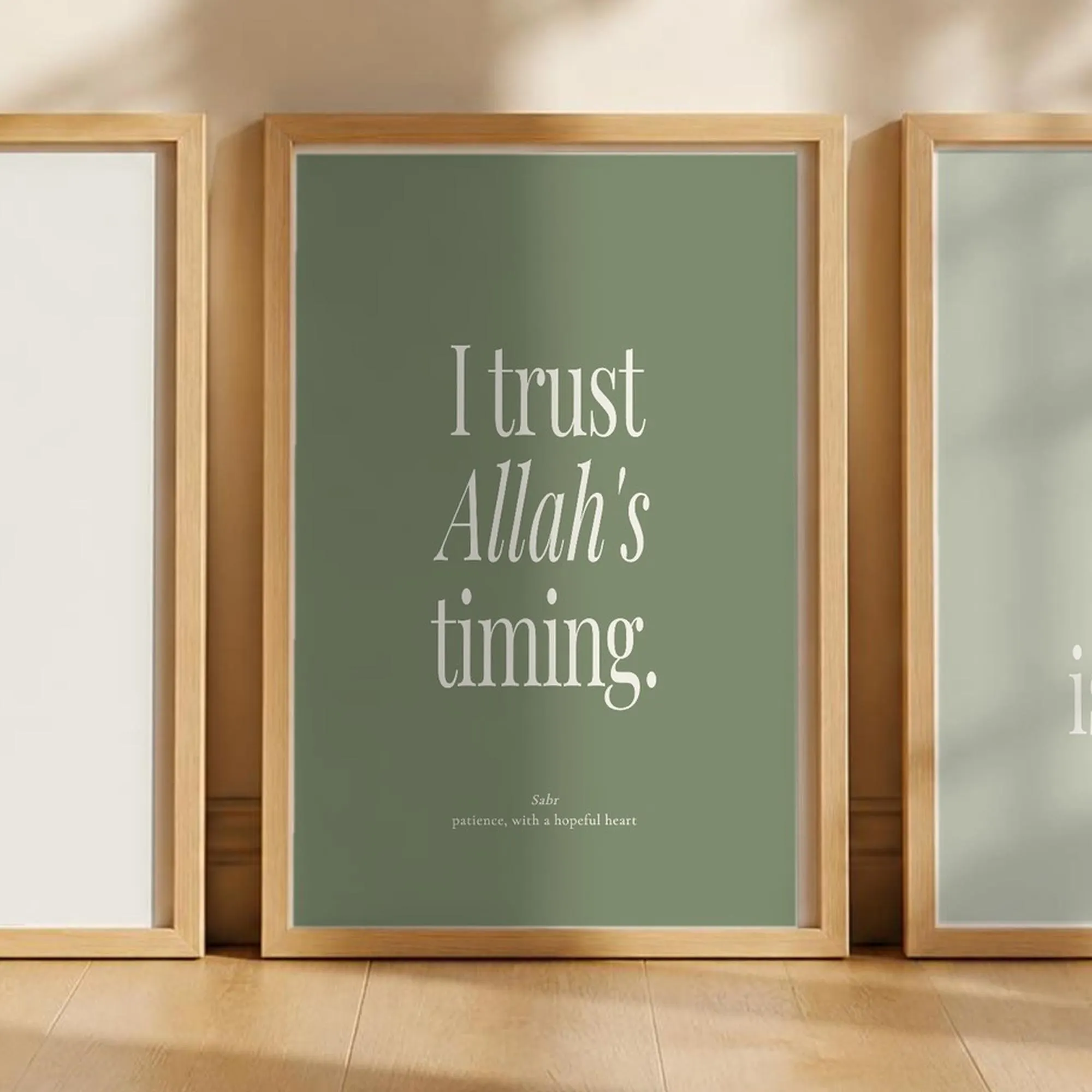 Islamic Wall Art Set of 3, Sage Green Quran Quote Prints, Sabr Patience, Minimalist Muslim Decor, Printable - image 2