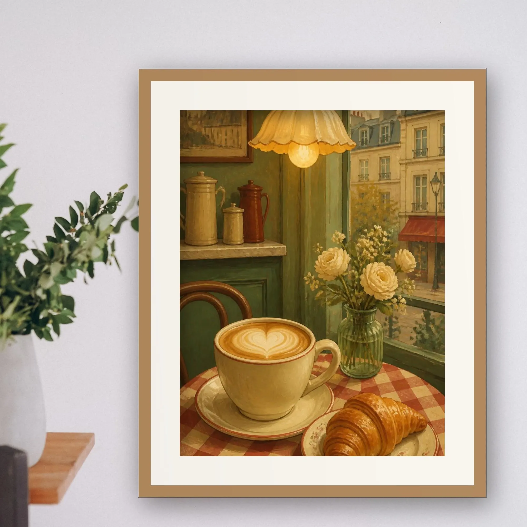 Parisian Cafe Latte Print, Coffee and Croissant Wall Art, Paris Kitchen Decor, Coffee Bar Art, Cozy Cafe Painting, Printable Download - image 5