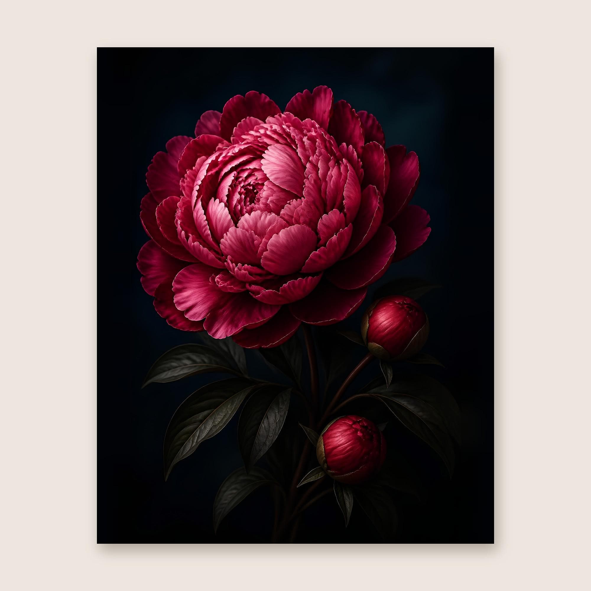 Crimson Peony Print, Single Pink Peony with Buds, Dark Moody Flower Wall Art, Romantic Botanical Decor, Printable Wall Art, Digital Download - image 3