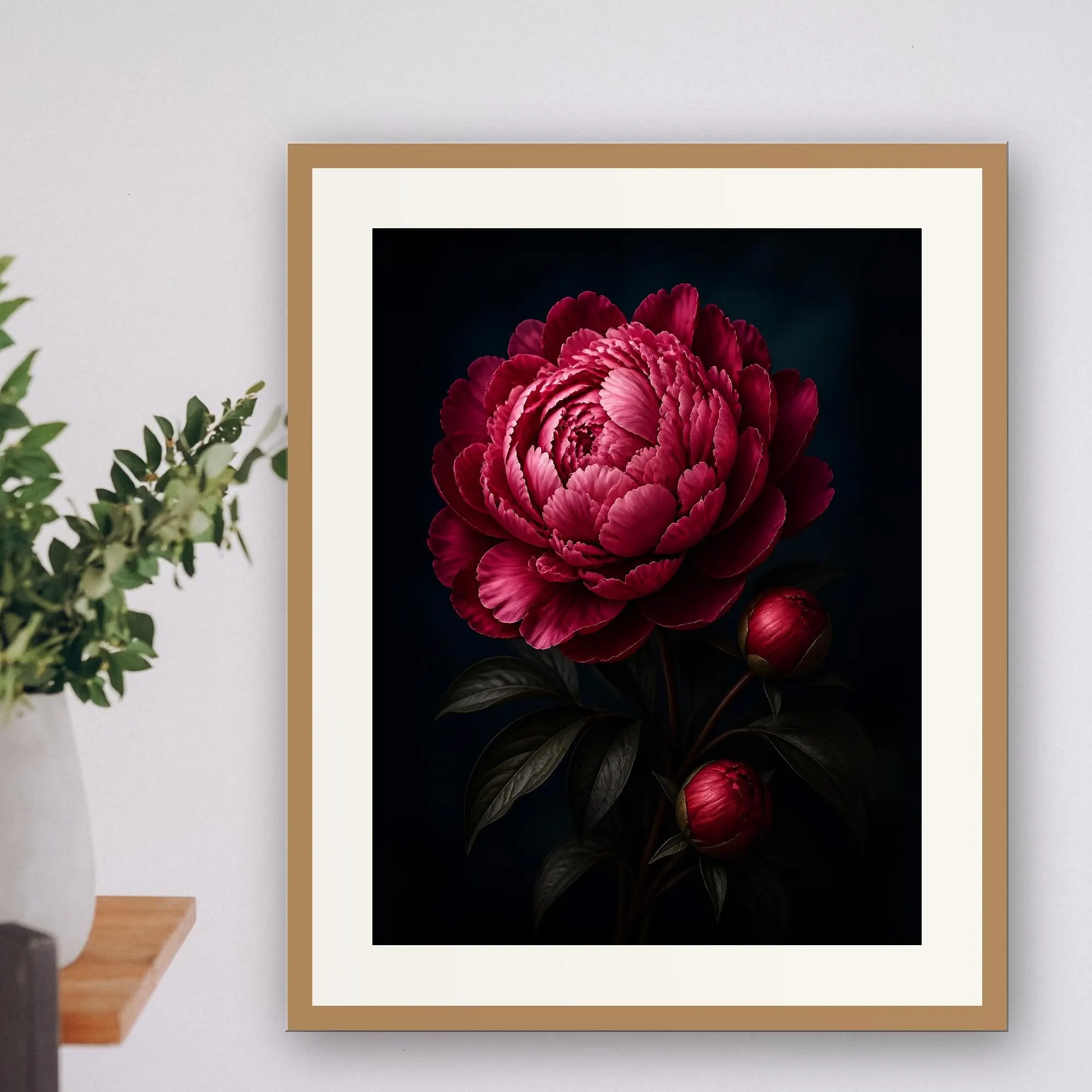 Crimson Peony Print, Single Pink Peony with Buds, Dark Moody Flower Wall Art, Romantic Botanical Decor, Printable Wall Art, Digital Download - image 4