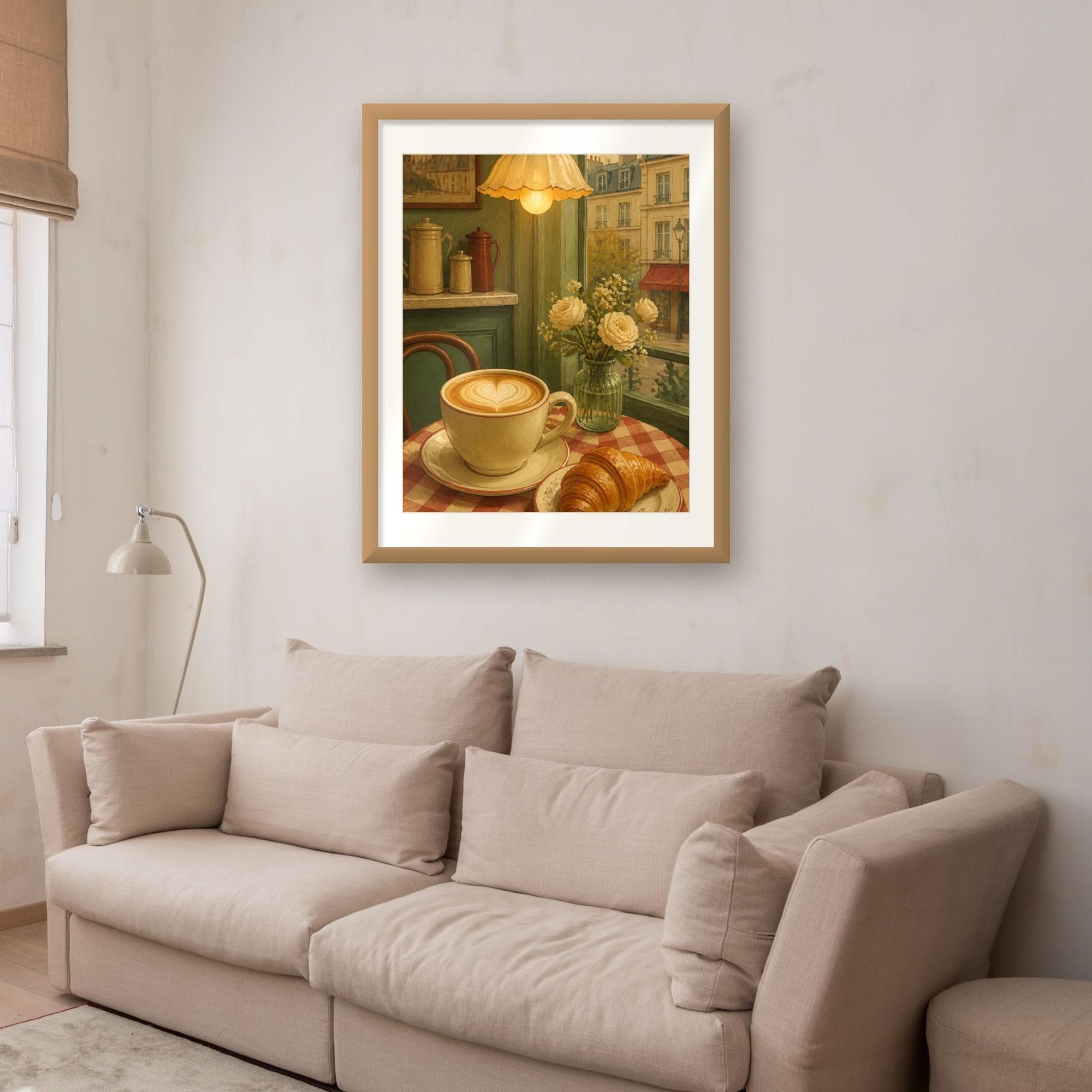 Parisian Cafe Latte Print, Coffee and Croissant Wall Art, Paris Kitchen Decor, Coffee Bar Art, Cozy Cafe Painting, Printable Download - image 3