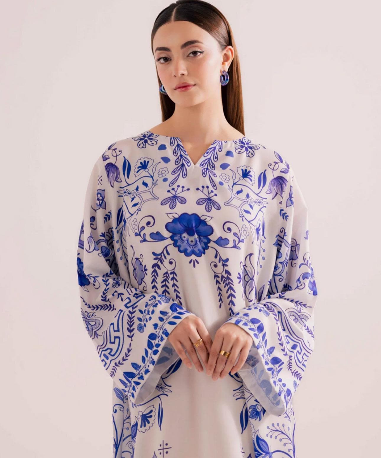 Printed Raw Silk Kaftan Dress with sleeves - image 3