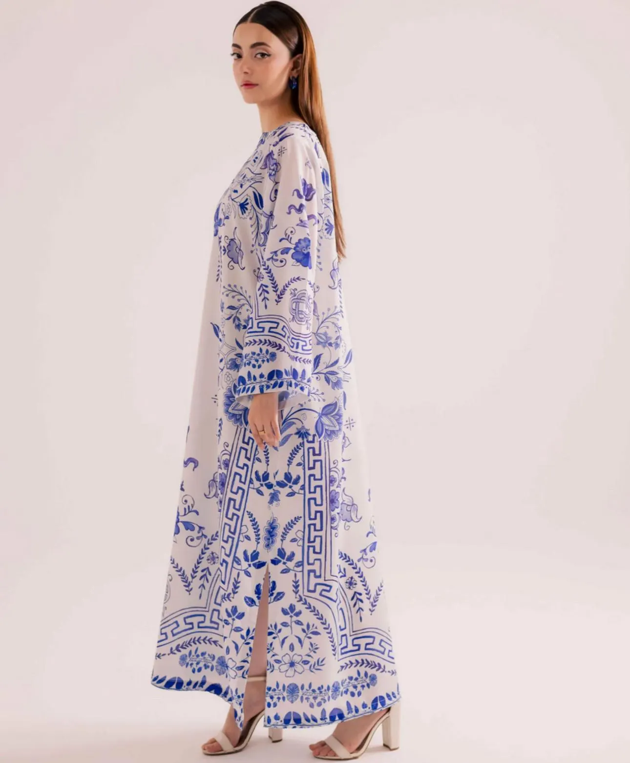 Printed Raw Silk Kaftan Dress with sleeves - image 4