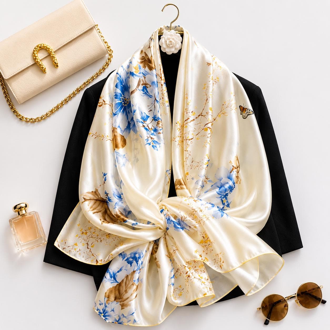 Silk Satin Scarf Women Floral Shawl Wrap Soft Luxury Lightweight Hijab Gift for Her