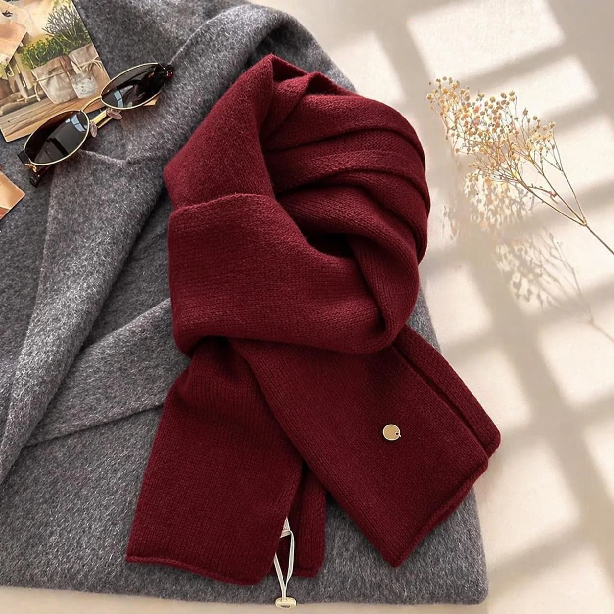 Soft Wool Blend Scarf: Winter Warm Pashmina Style Wrap, Elegant Solid Color Shawl, Gift for Her - image 5