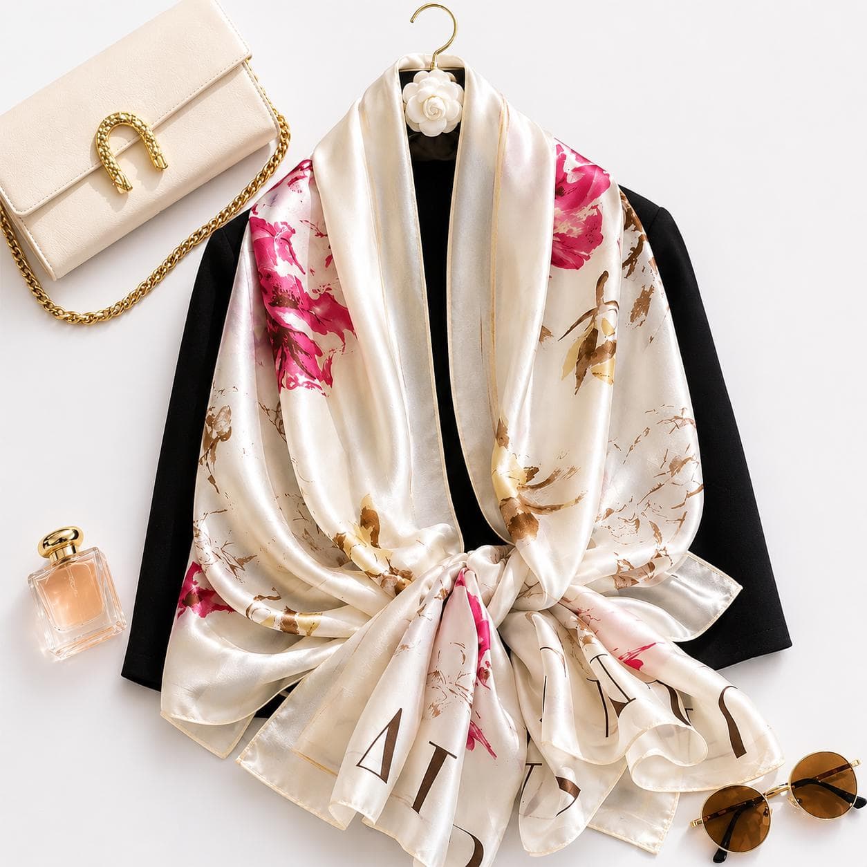 Silk Satin Scarf Women Floral Shawl Wrap Soft Luxury Lightweight Hijab Gift for Her - image 3