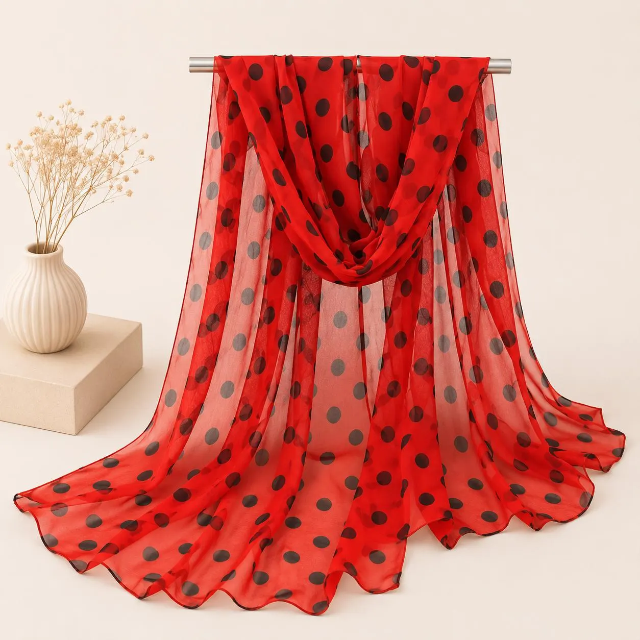 Leopard Floral Chiffon Scarf, Lightweight Sheer Summer Wrap, Boho Beach Cover-Up - image 5