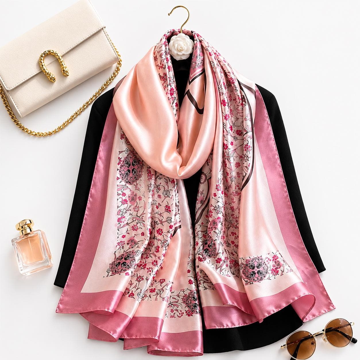 Silk Satin Scarf Women Floral Shawl Wrap Soft Luxury Lightweight Hijab Gift for Her - image 2