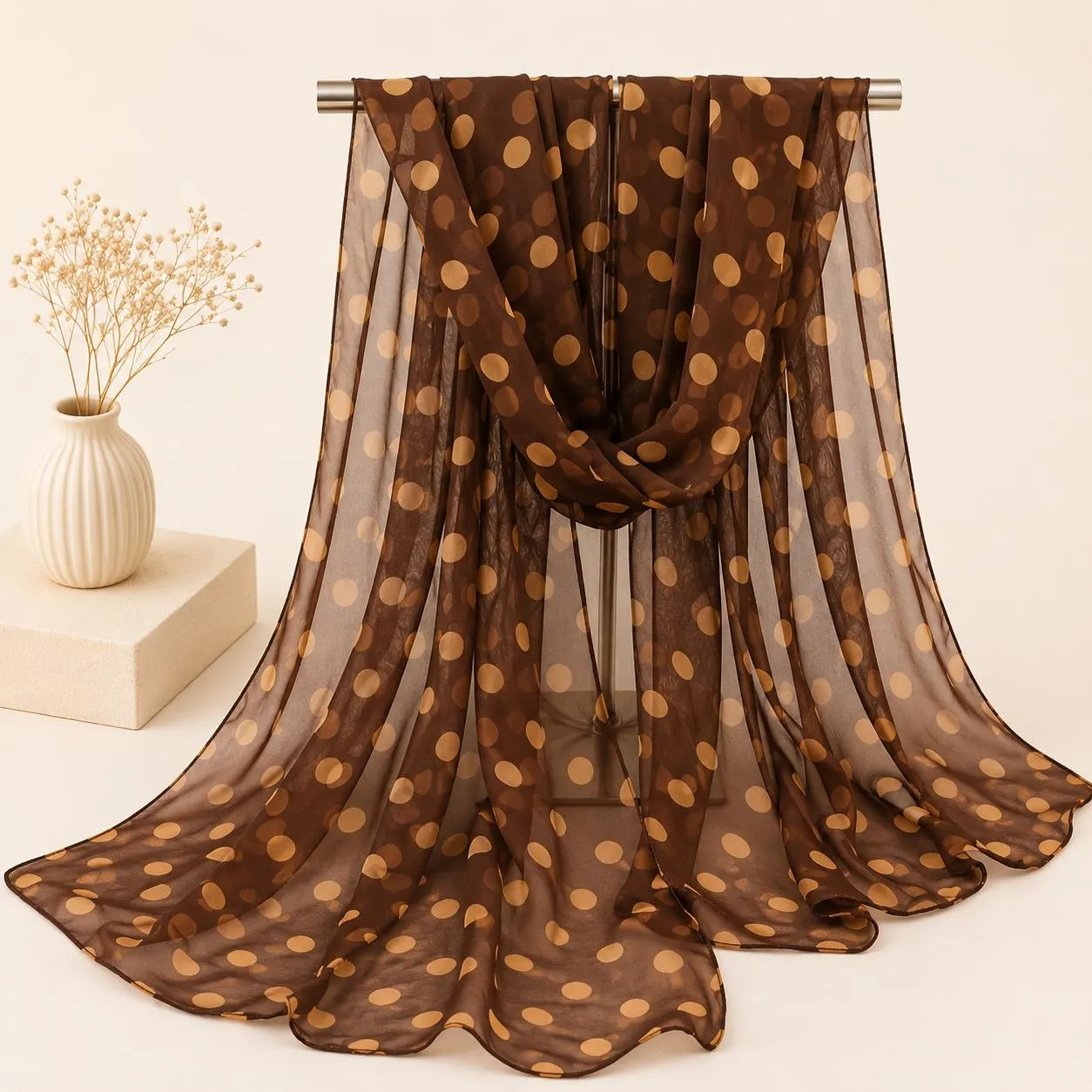 Leopard Floral Chiffon Scarf, Lightweight Sheer Summer Wrap, Boho Beach Cover-Up - image 3