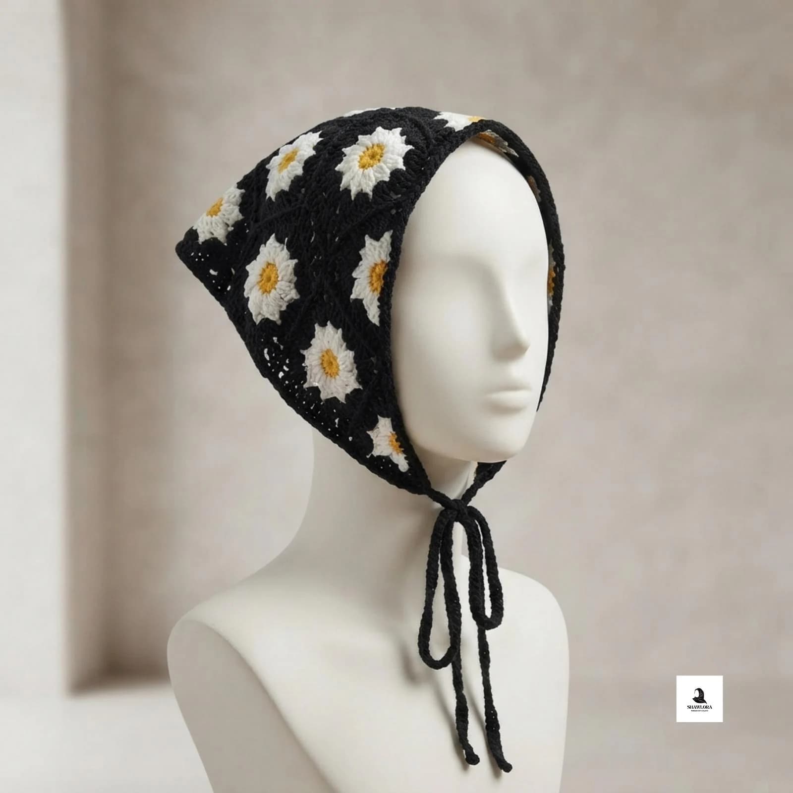 Triangle head wrap paired with a casual cottagecore outfit.