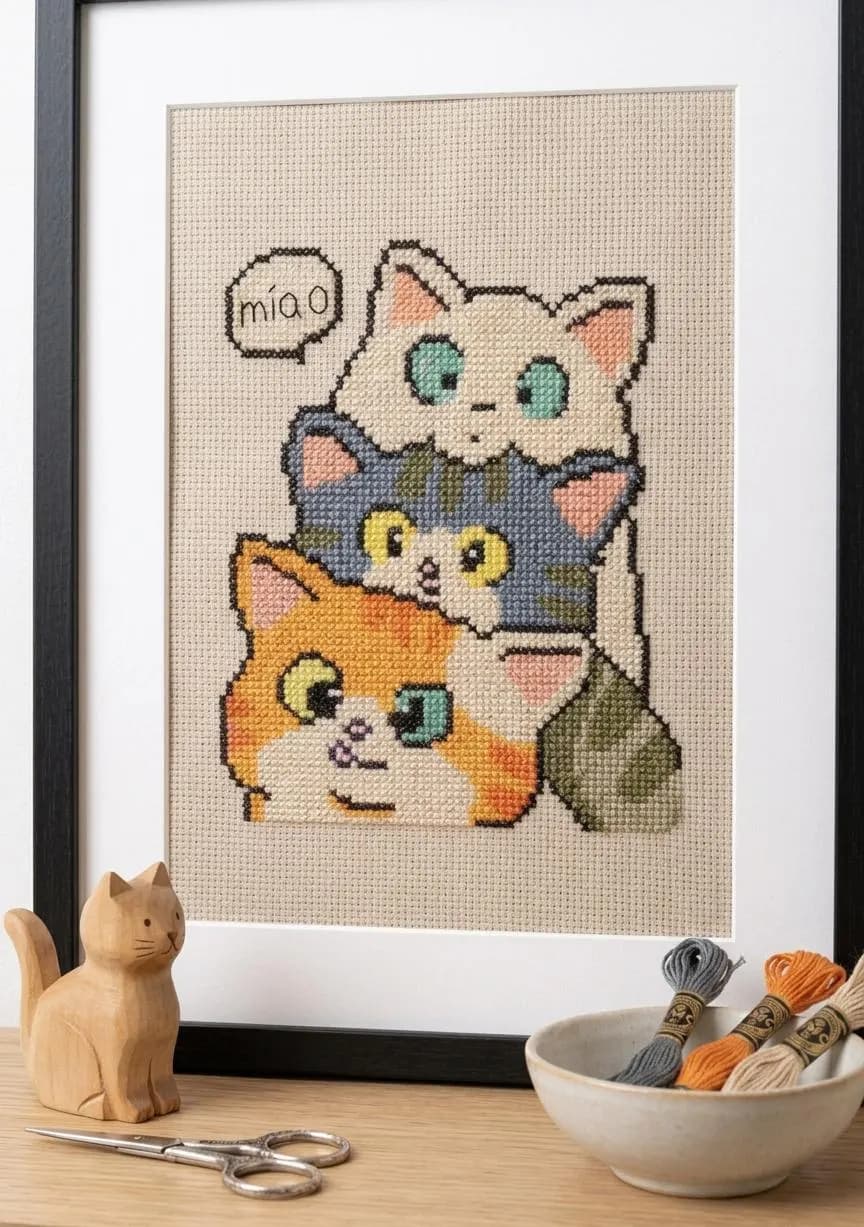 Three Stacked Cats Cross Stitch Pattern, Easy Kitten Embroidery Chart (PDF Download) - image 5