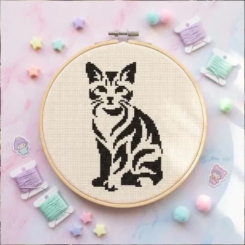 Attractive Cat Cross Stitch Pattern, Minimalist Silhouette Embroidery PDF, Unique Modern Animal Chart Download - image 4