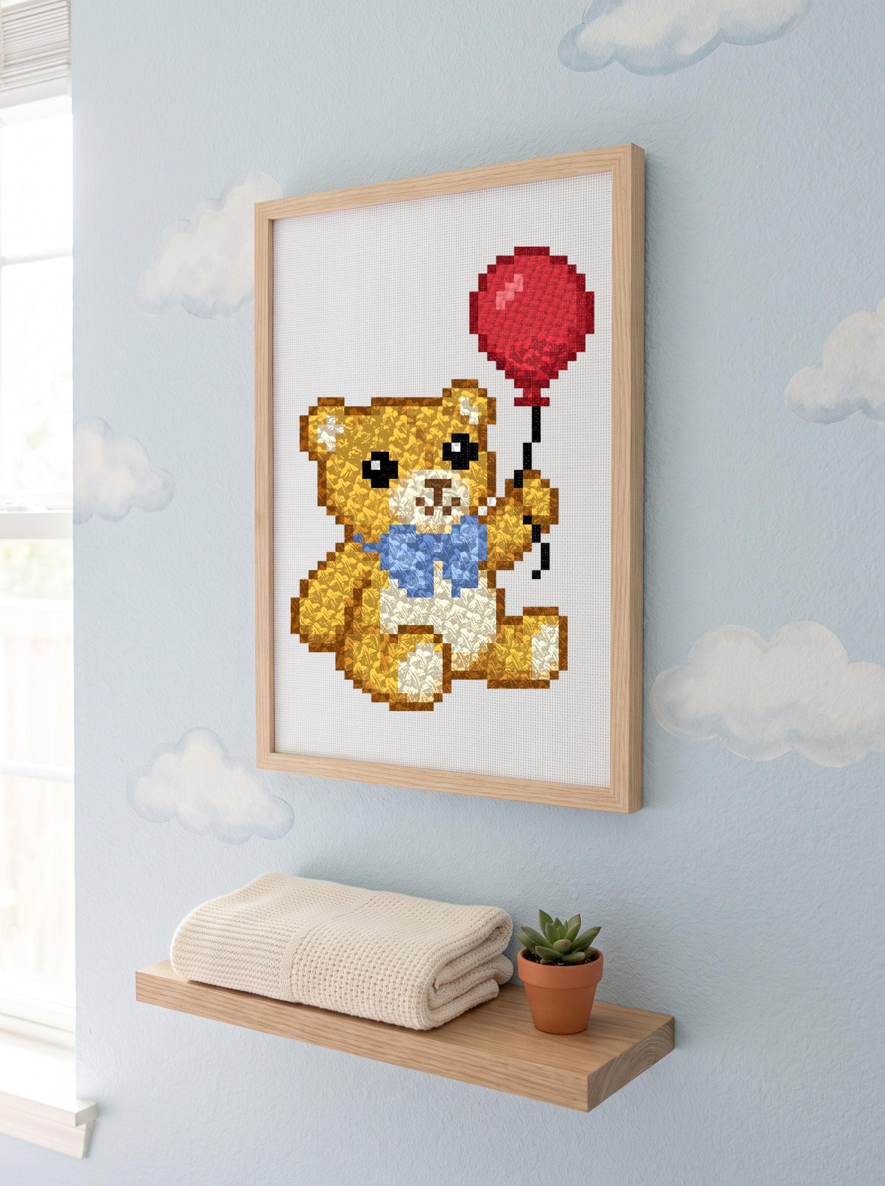 Teddy Bear Cross Stitch Pattern, Balloon Animal Embroidery PDF, Nursery Chart (Digital Download) - image 5