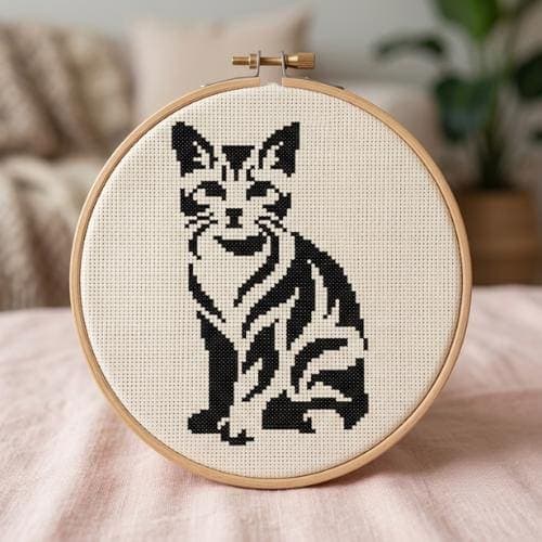 Attractive Cat Cross Stitch Pattern, Minimalist Silhouette Embroidery PDF, Unique Modern Animal Chart Download - image 3
