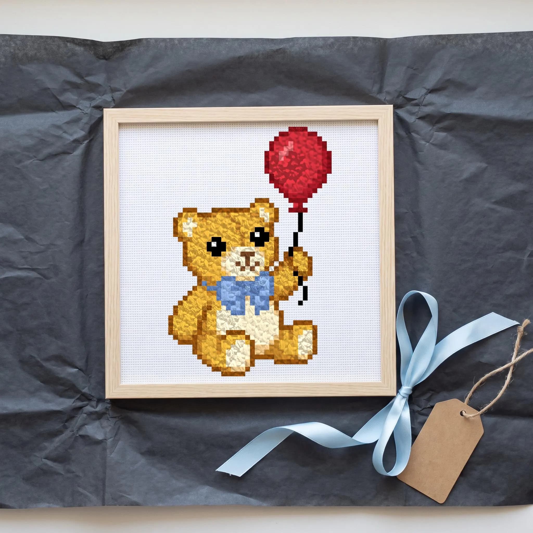 Teddy Bear Cross Stitch Pattern, Balloon Animal Embroidery PDF, Nursery Chart (Digital Download) - image 4
