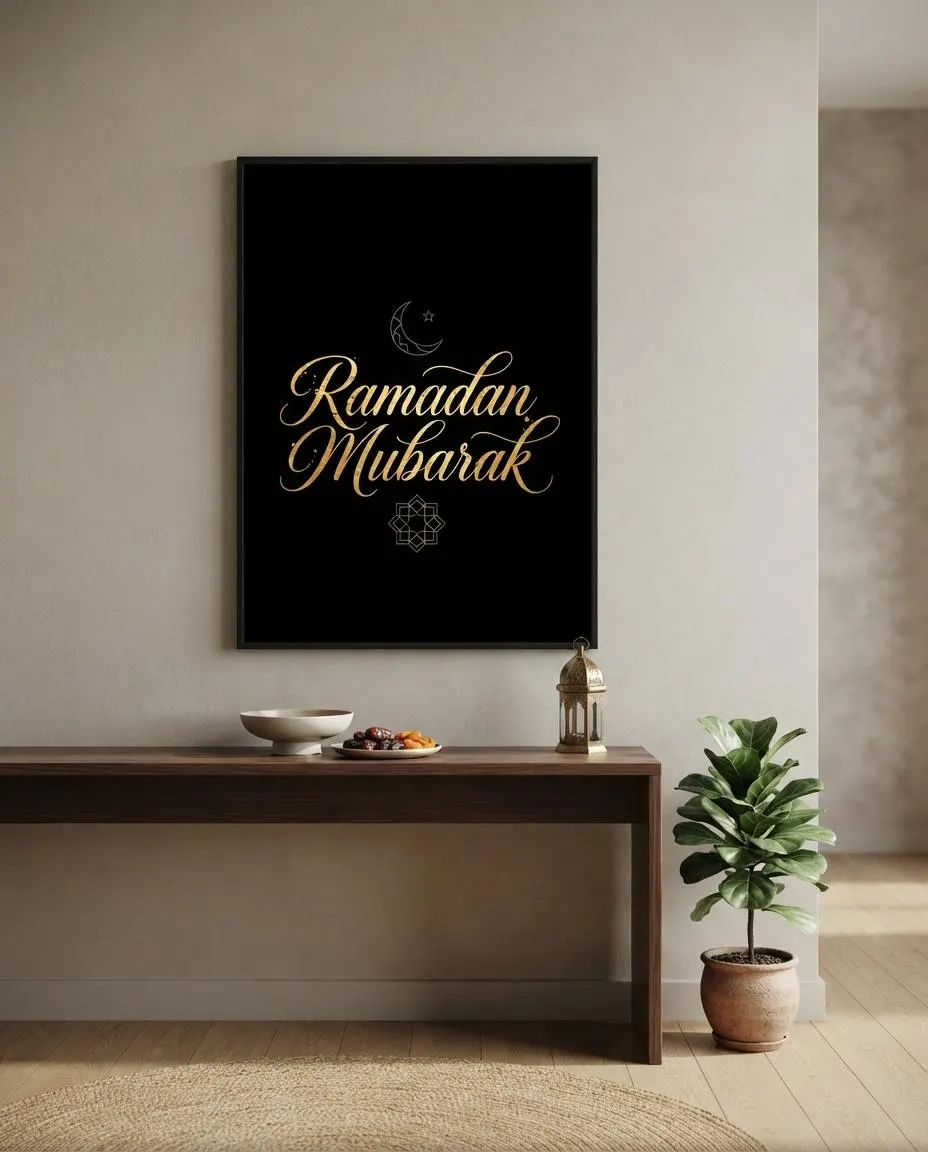 Ramadan Mubarak Set of 3 - Black Gold Islamic Wall Art, Arabic Calligraphy Prints - image 2