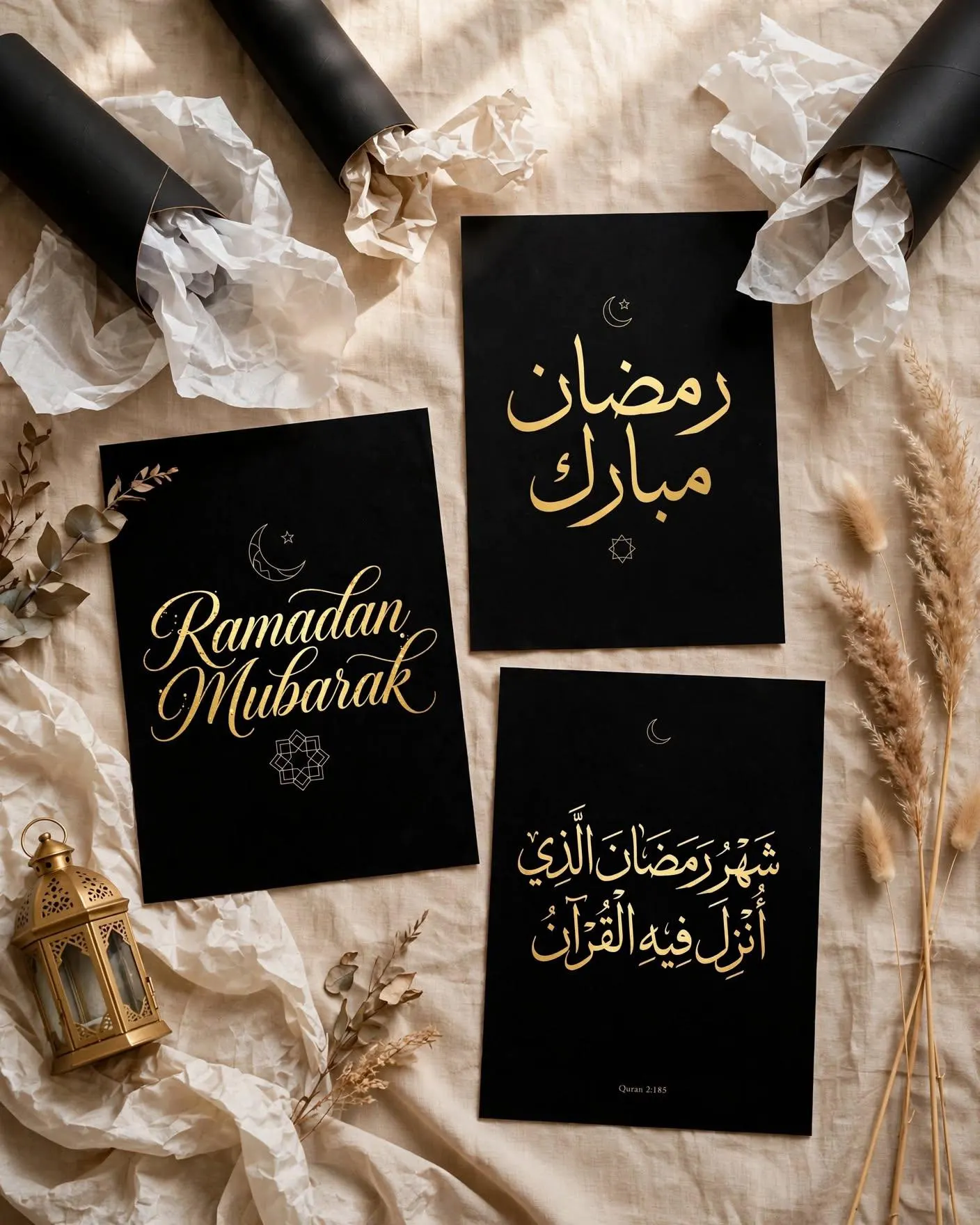 Ramadan Mubarak Set of 3 - Black Gold Islamic Wall Art, Arabic Calligraphy Prints - image 5
