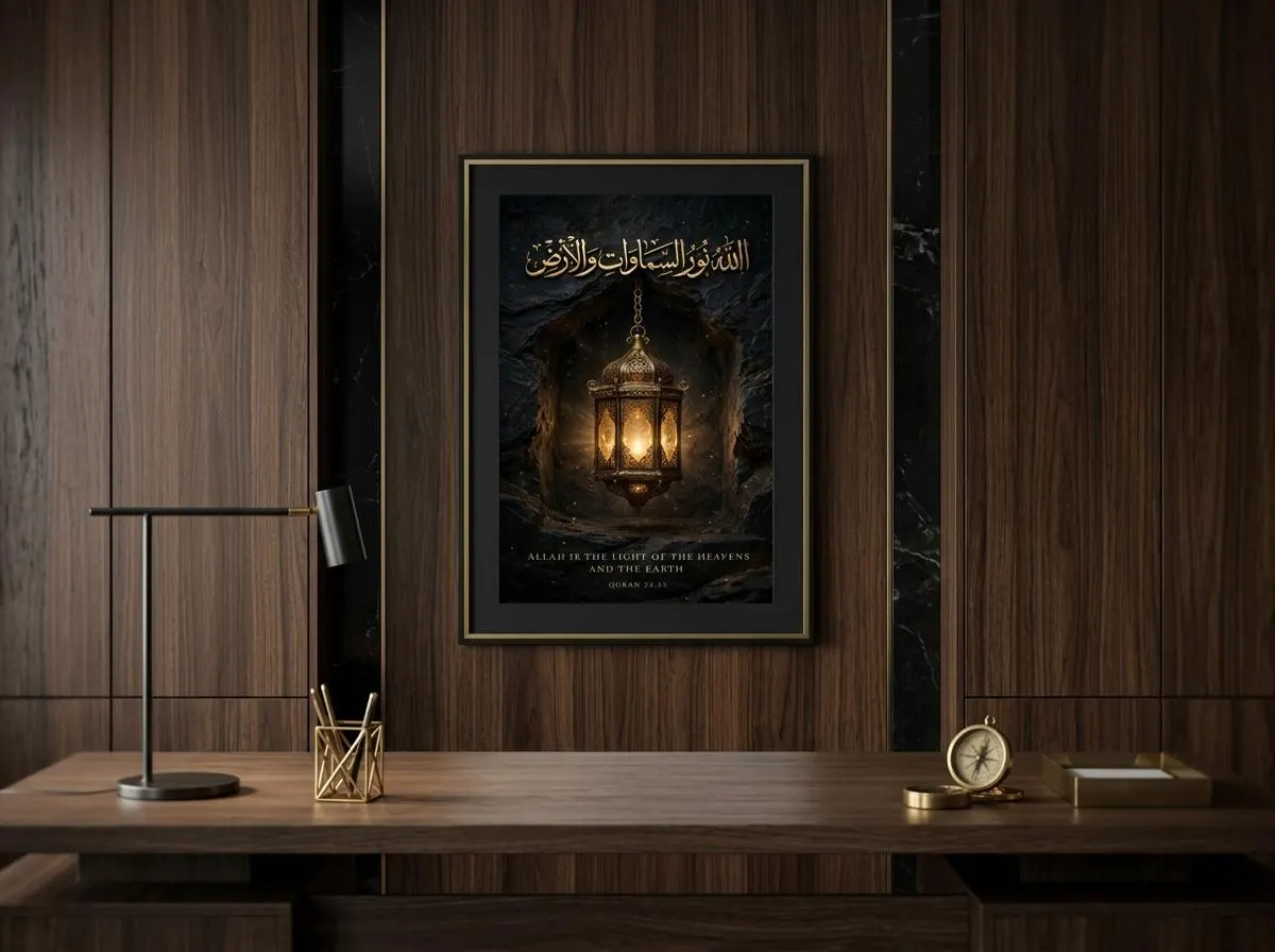 Ayat An Nur Wall Art, Islamic Quran Verse Print, Black Gold Digital Download - image 4