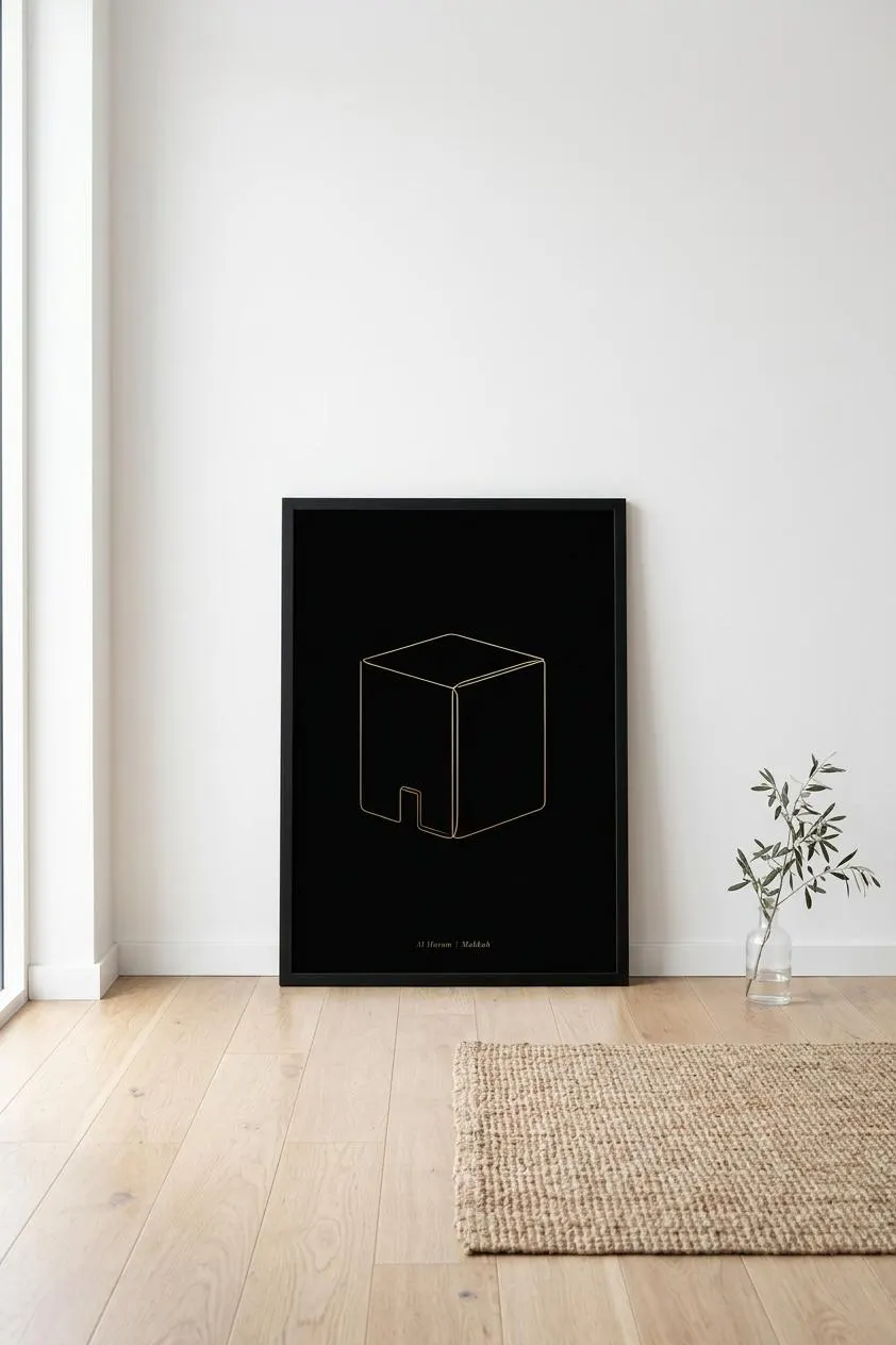 Kaaba Poster - Islamic Wall Art - Makkah Line Art Gold on Black - Minimalist Muslim Home Decor - Islamic Gift - image 5