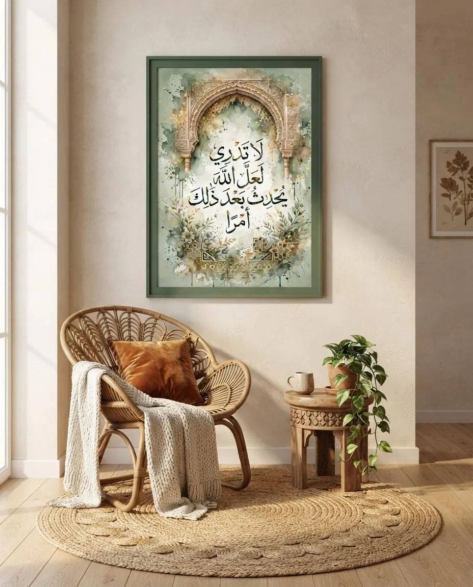 Sage Green & Pink Islamic Wall Art Set of 4 | Watercolor Alhambra Calligraphy - image 2