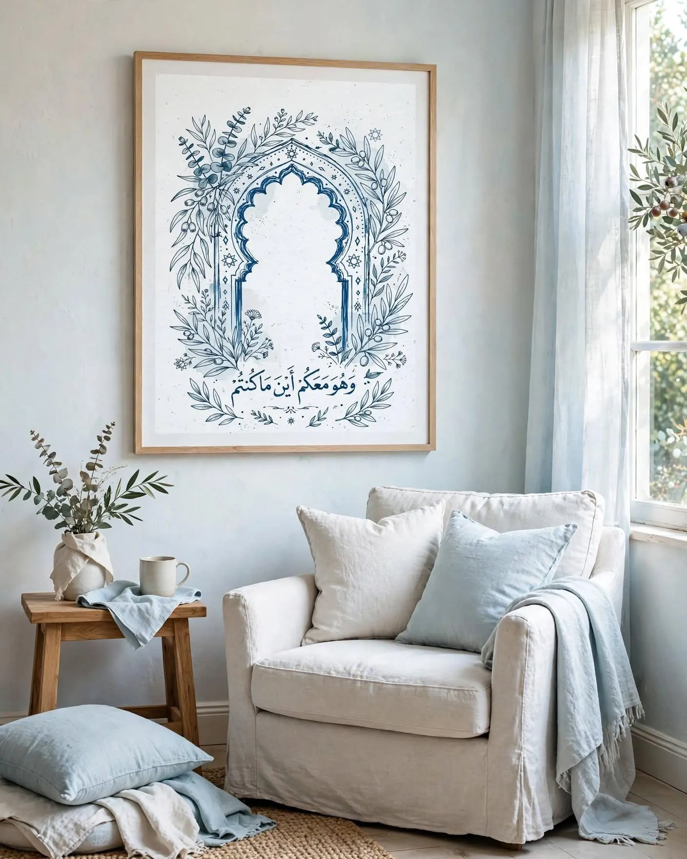 Boho Olive Branch Islamic Wall Art He Is With You Arabic Calligraphy Printable Moroccan Arch - image 2