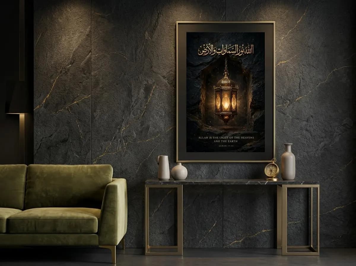 Ayat An Nur Wall Art, Islamic Quran Verse Print, Black Gold Digital Download - image 3
