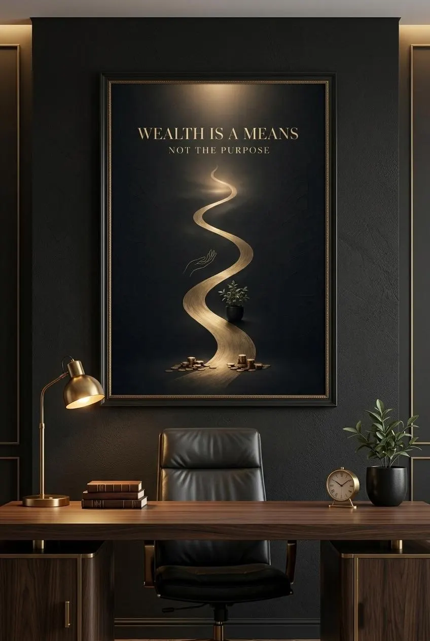 Islamic Wall Art, Wealth Means Not Purpose Poster, Black Gold Office Decor (Digital Download)