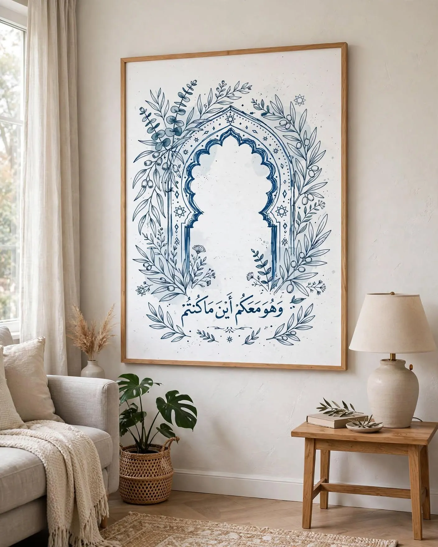 Boho Olive Branch Islamic Wall Art He Is With You Arabic Calligraphy Printable Moroccan Arch - image 4