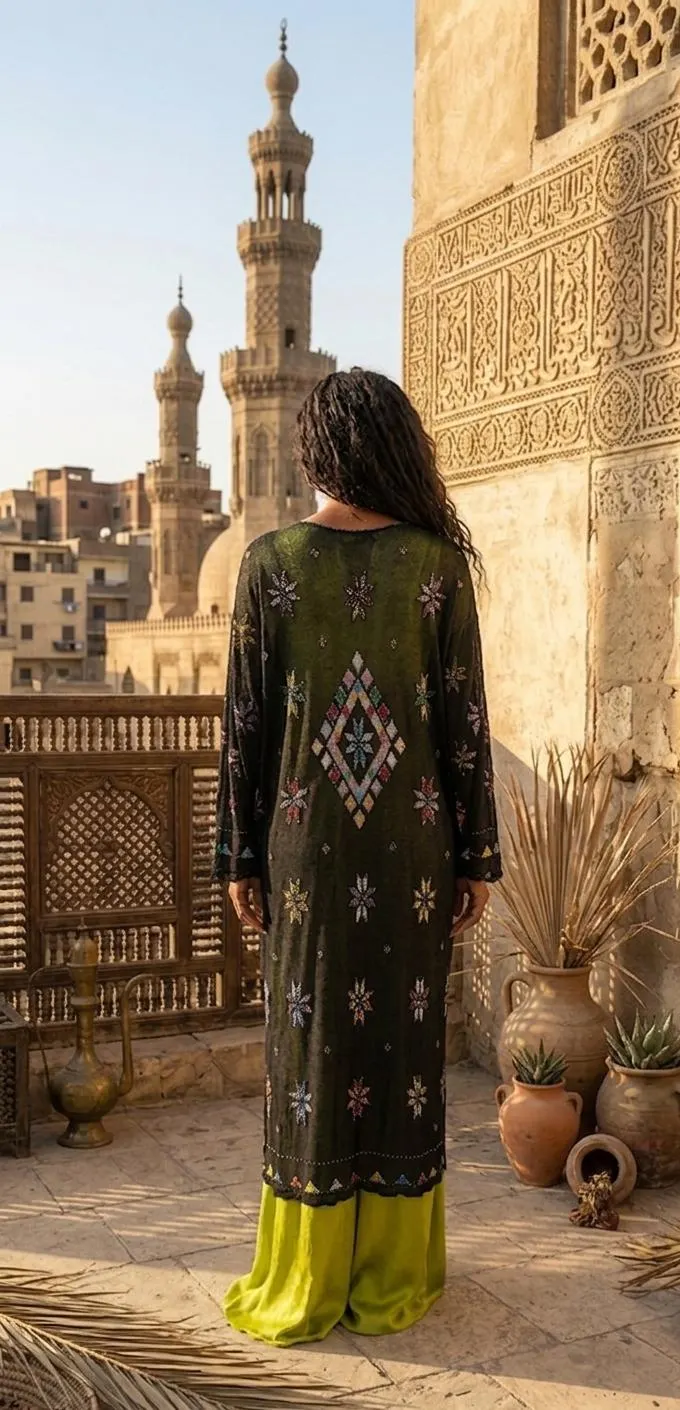 Assiut Tulle Dress | Handmade Multicolored Talli Embroidery, Bohemian Style - image 5