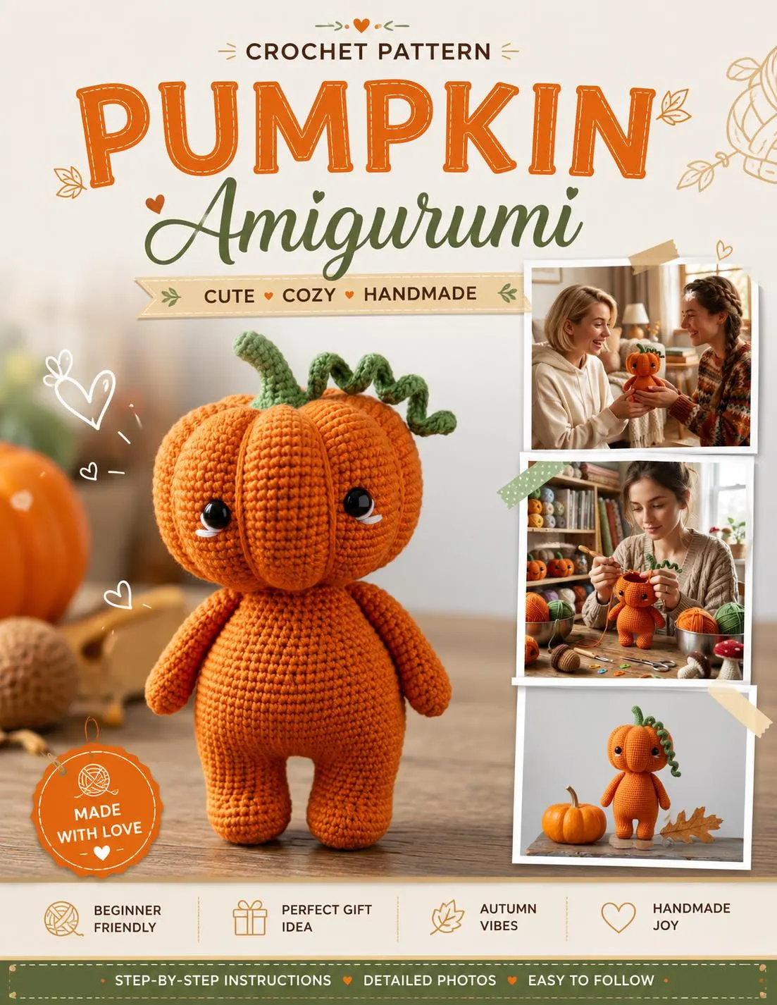 Crochet Pumpkin Pattern PDF, Pumpkin Pattern, Halloween Plush Crochet, Cute Fall Decor, Beginner Toy Pattern - image 3