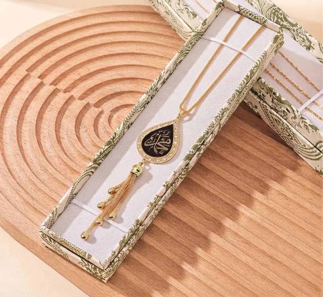 Crystal Rhinestone Allah Calligraphy Car Pendant with Tassel - image 3