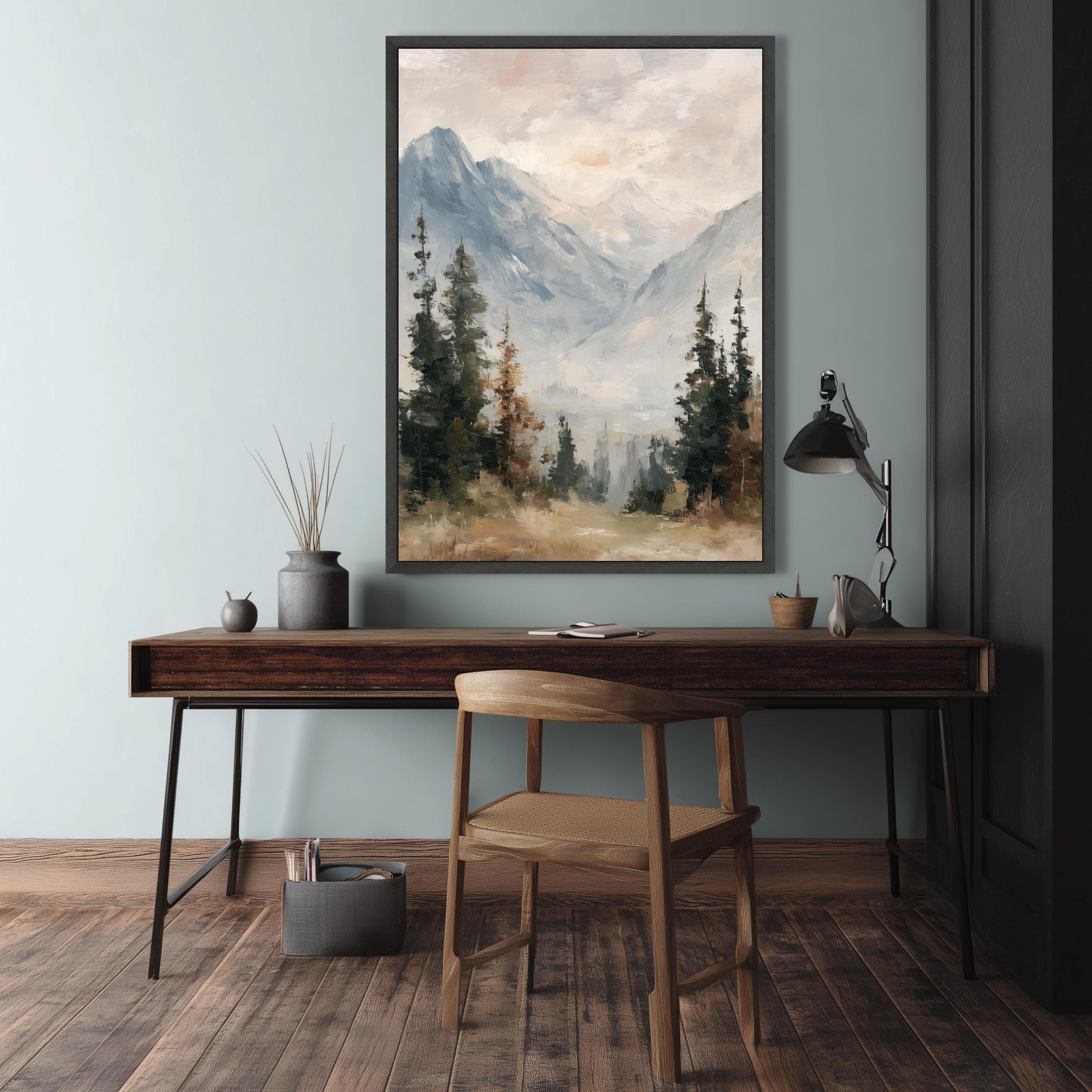 Misty Mountain Landscape Canvas, Pine Forest Wall Art, Serene Nature Scene, Pastel Colors - image 4