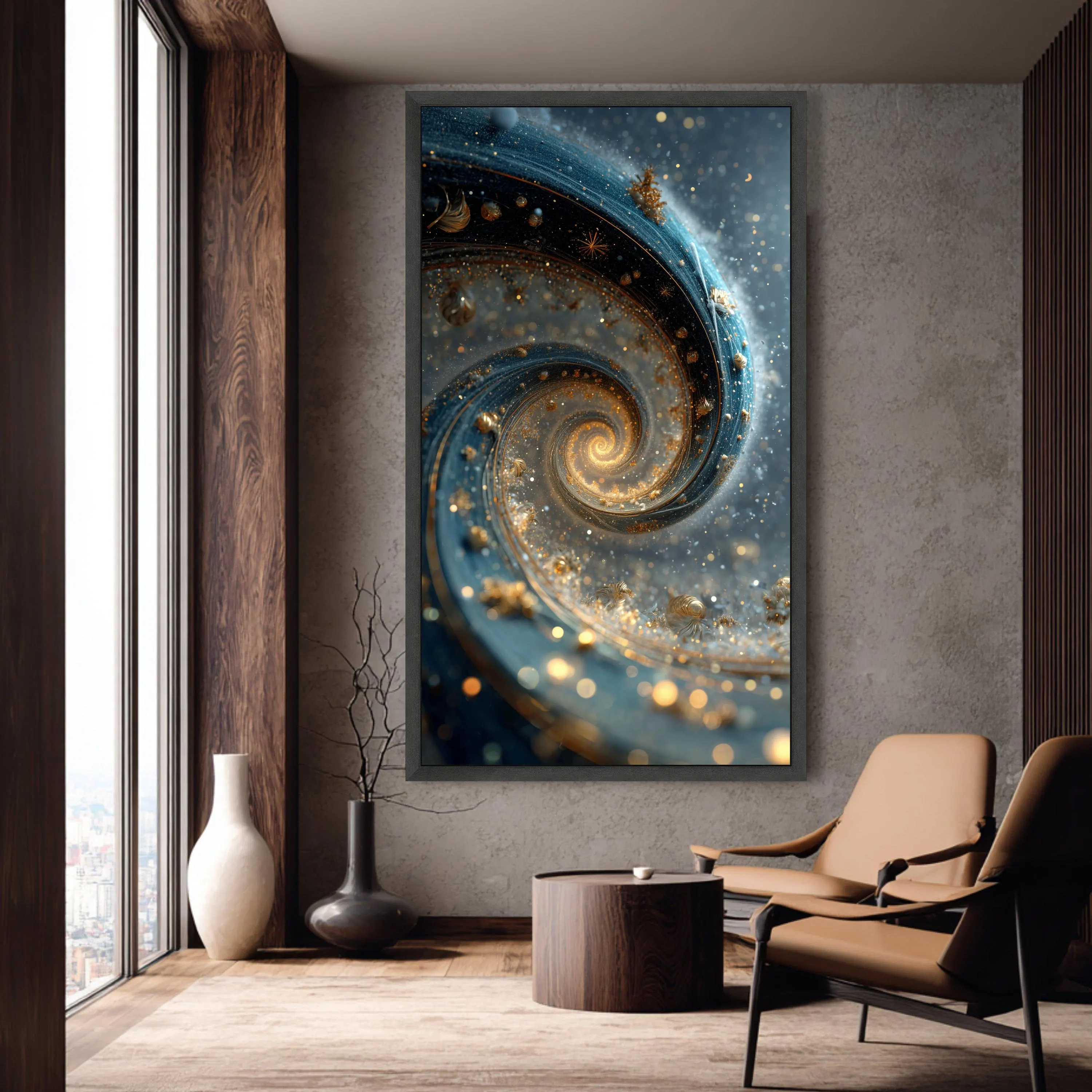 Large Spiral Galaxy Canvas Print, Abstract Cosmic Swirl Art, Gold Blue Wall Decor - image 3
