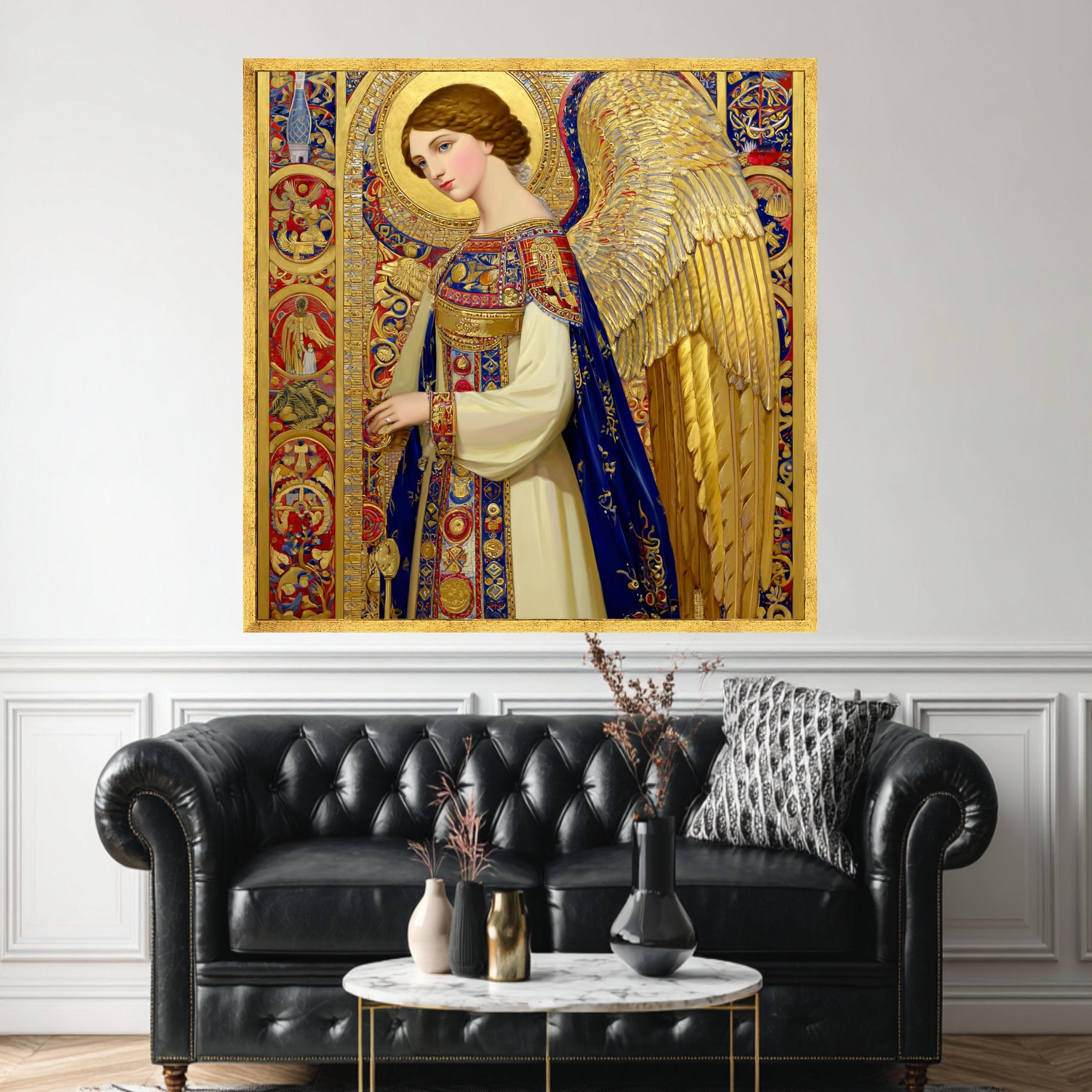 Golden Angel Canvas Art, Ornate Religious Icon Painting, Spiritual Home Decoration - image 3