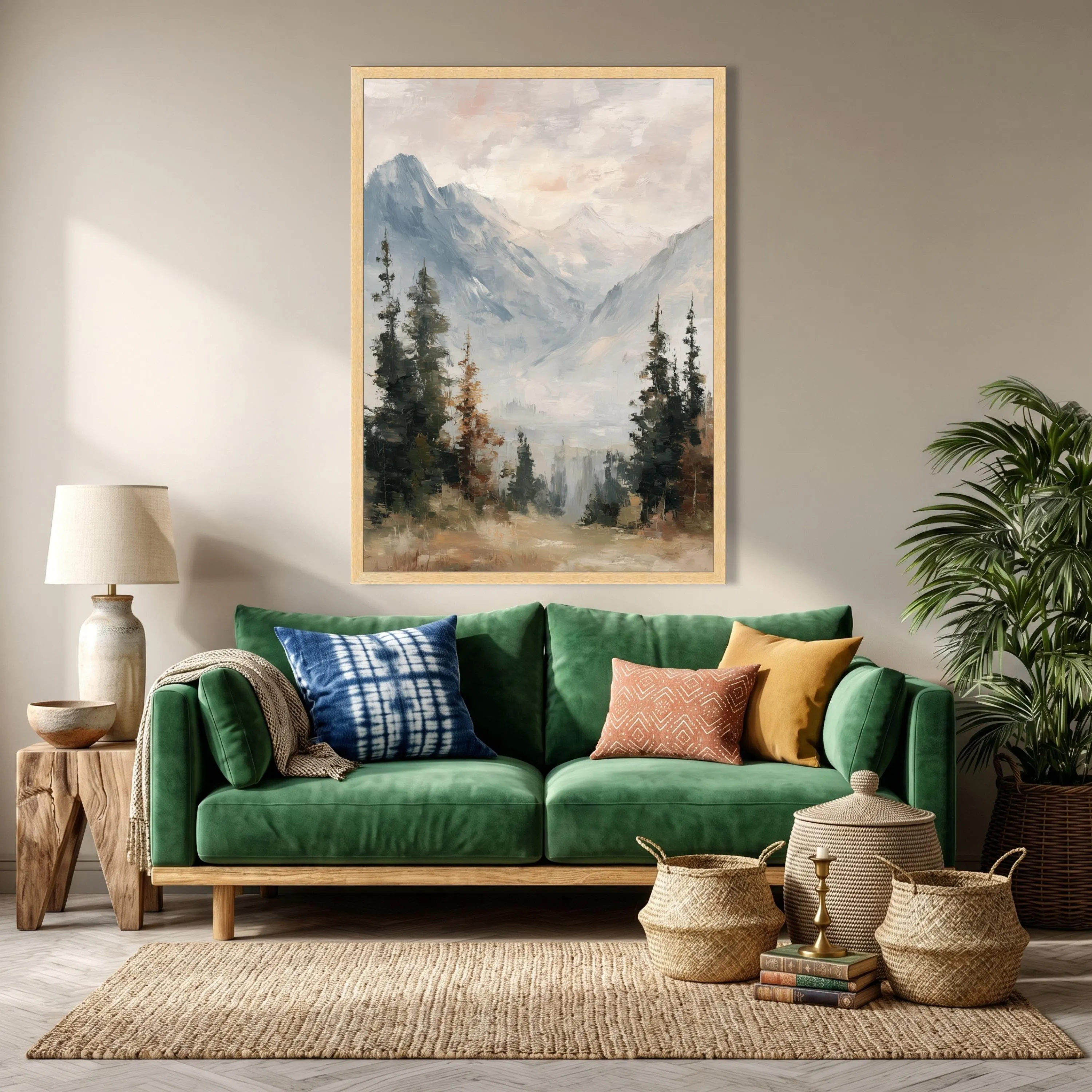 Misty Mountain Landscape Canvas, Pine Forest Wall Art, Serene Nature Scene, Pastel Colors - image 5