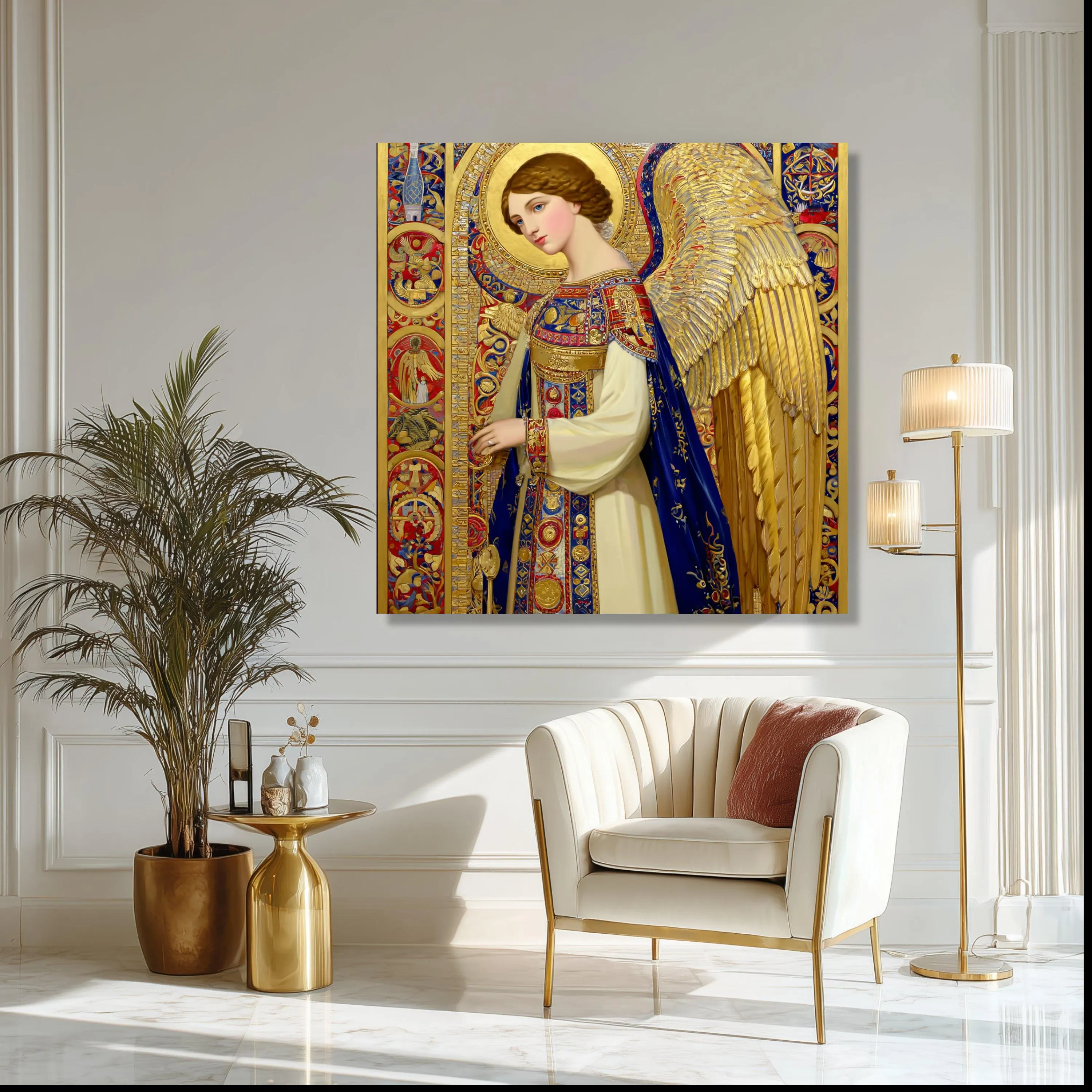 Golden Angel Canvas Art, Ornate Religious Icon Painting, Spiritual Home Decoration - image 5