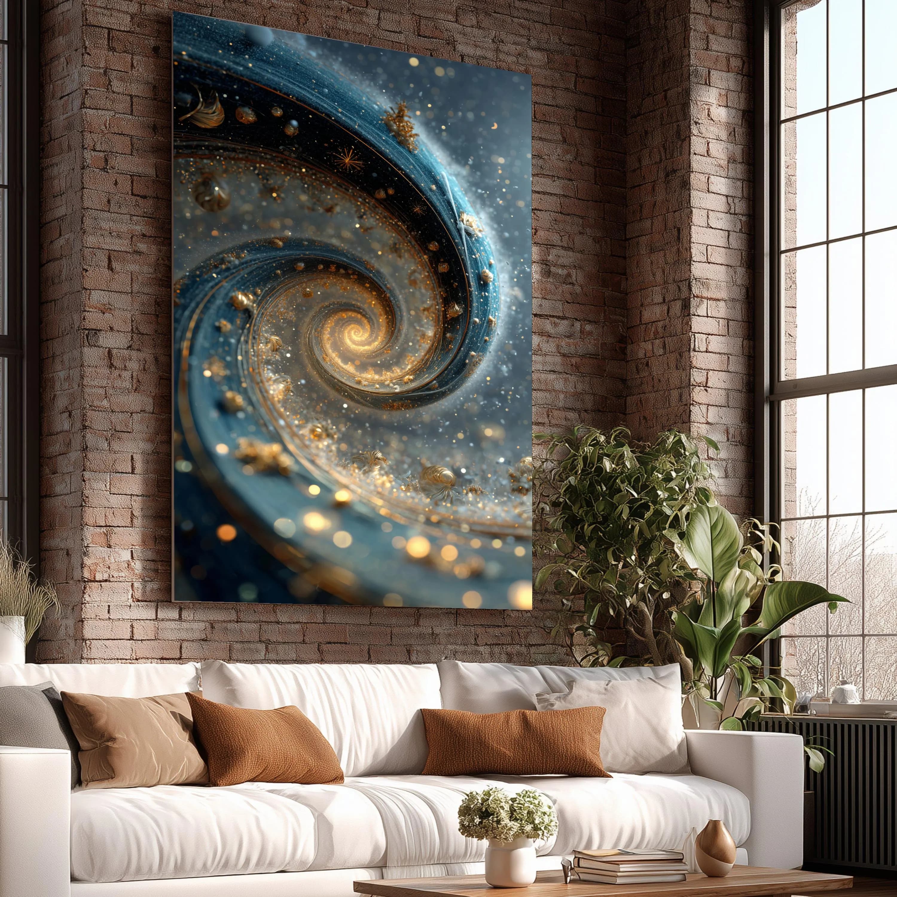 Large Spiral Galaxy Canvas Print, Abstract Cosmic Swirl Art, Gold Blue Wall Decor - image 5