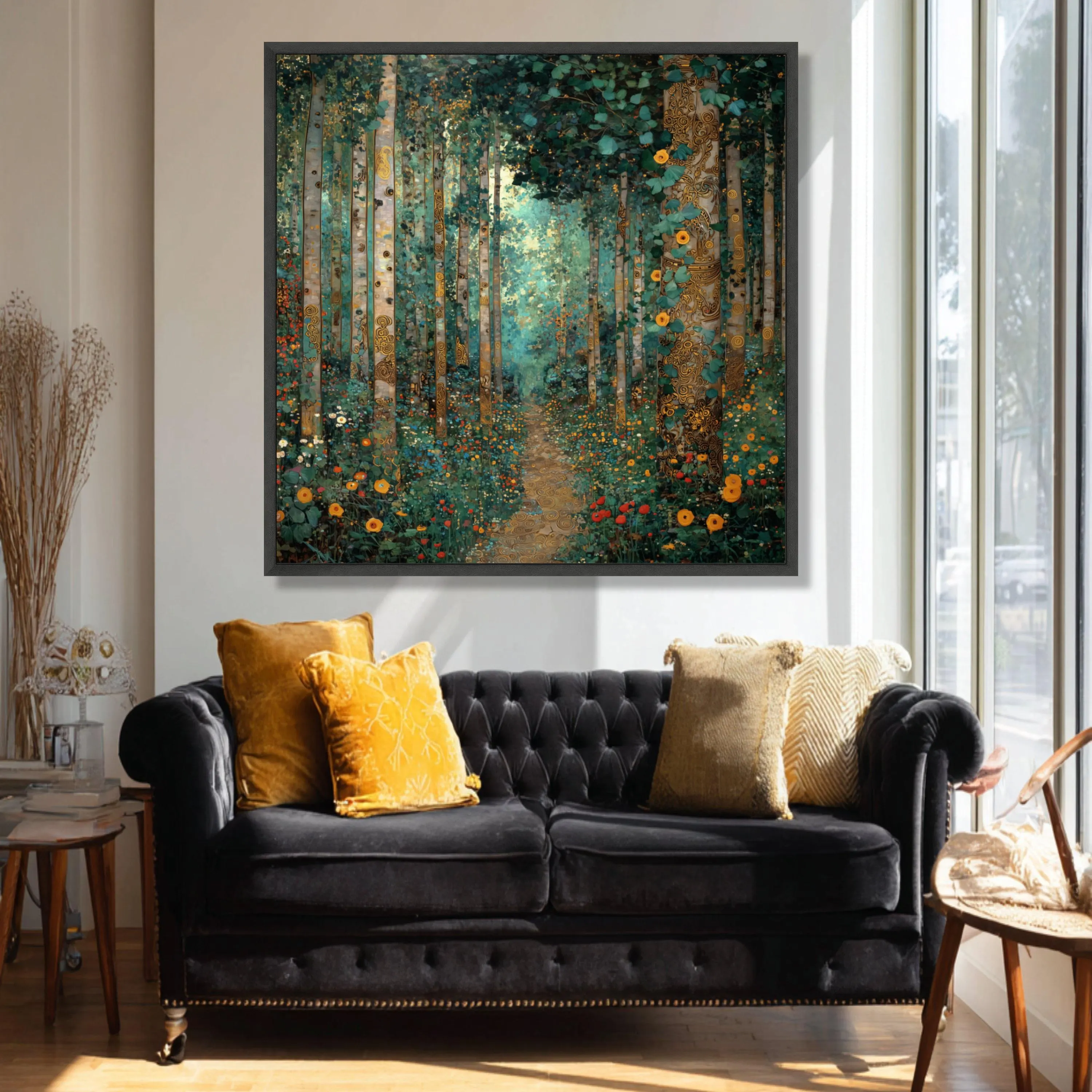 Enchanted Forest Pathway Canvas, Gustav Klimt Floral Art, Nature Trees Landscape Wall Decoration - image 4