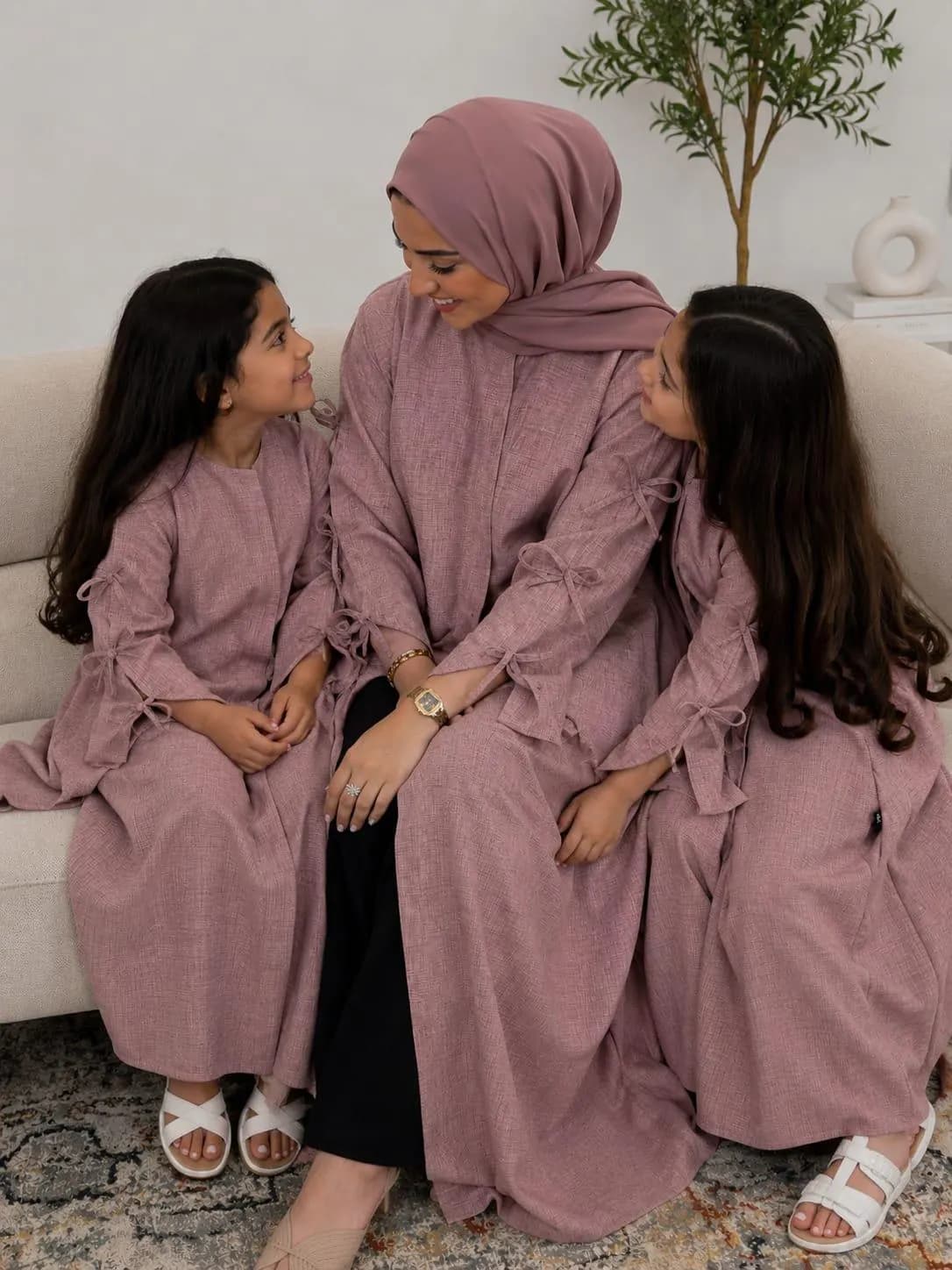100% European Linen Bow Sleeve Abaya | Handmade Modest Dress, Luxury Kimono