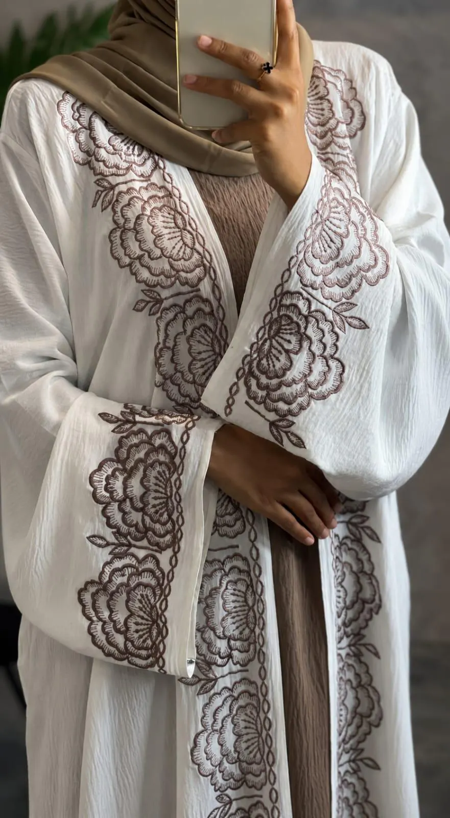 White Embroidered Cey Abaya Set, Floral Summer Modest Dress (Includes Hijab & Inner)