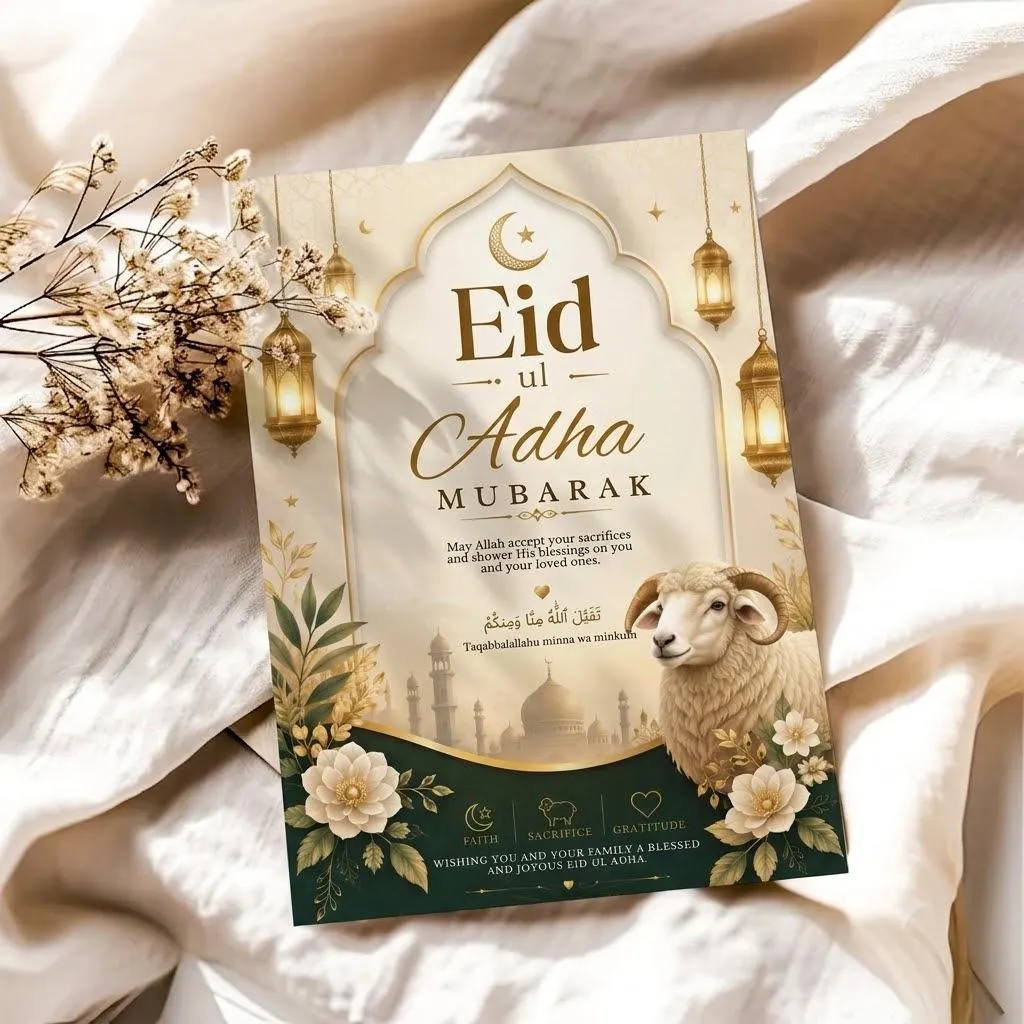 Eid ul Adha Mubarak Card Template, Gold Floral Islamic Greeting (Digital Download) - image 5