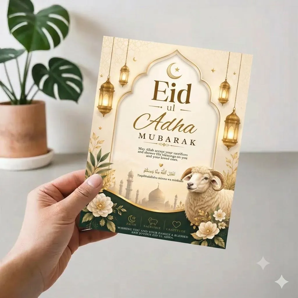 Eid ul Adha Mubarak Card Template, Gold Floral Islamic Greeting (Digital Download) - image 3