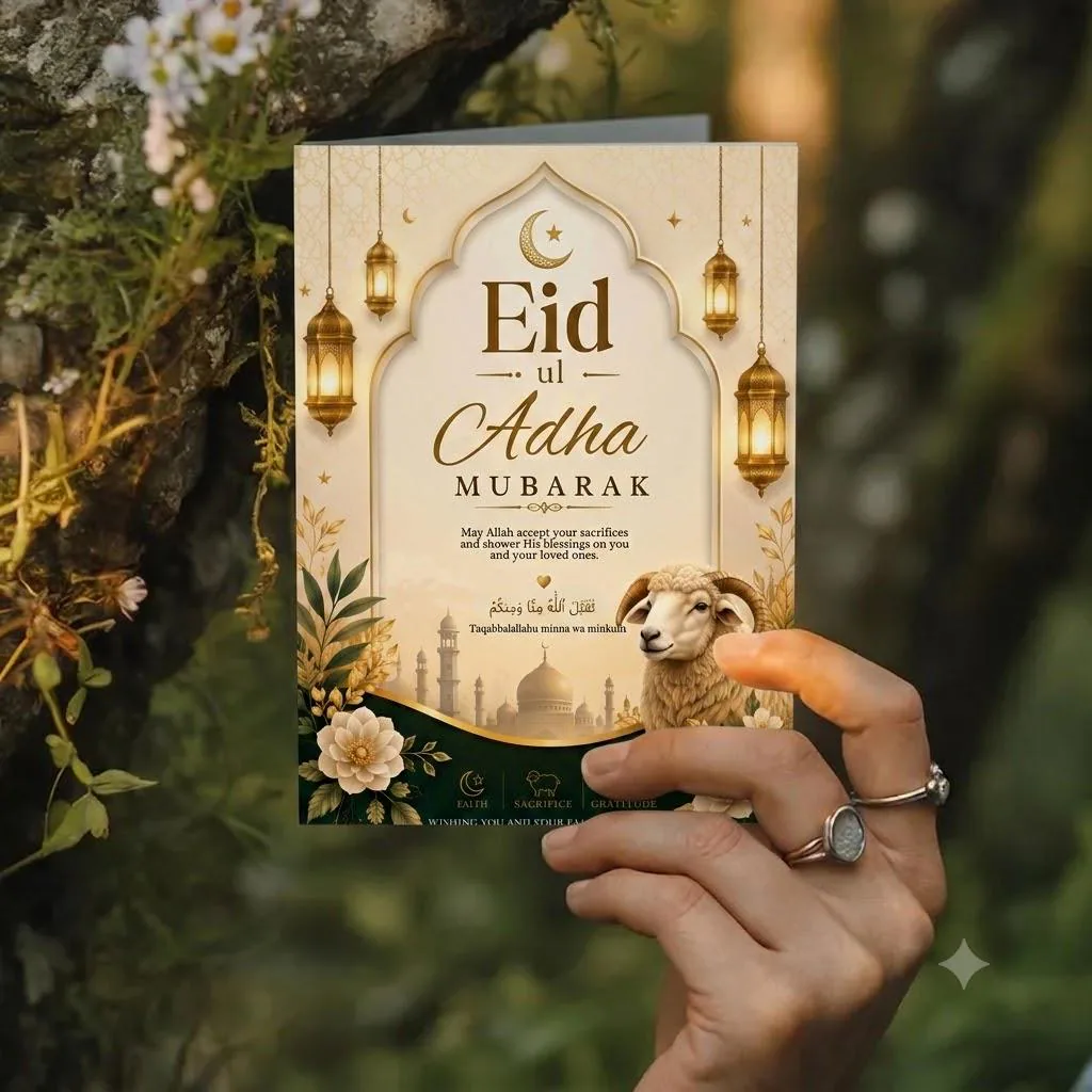 Eid ul Adha Mubarak Card Template, Gold Floral Islamic Greeting (Digital Download) - image 4