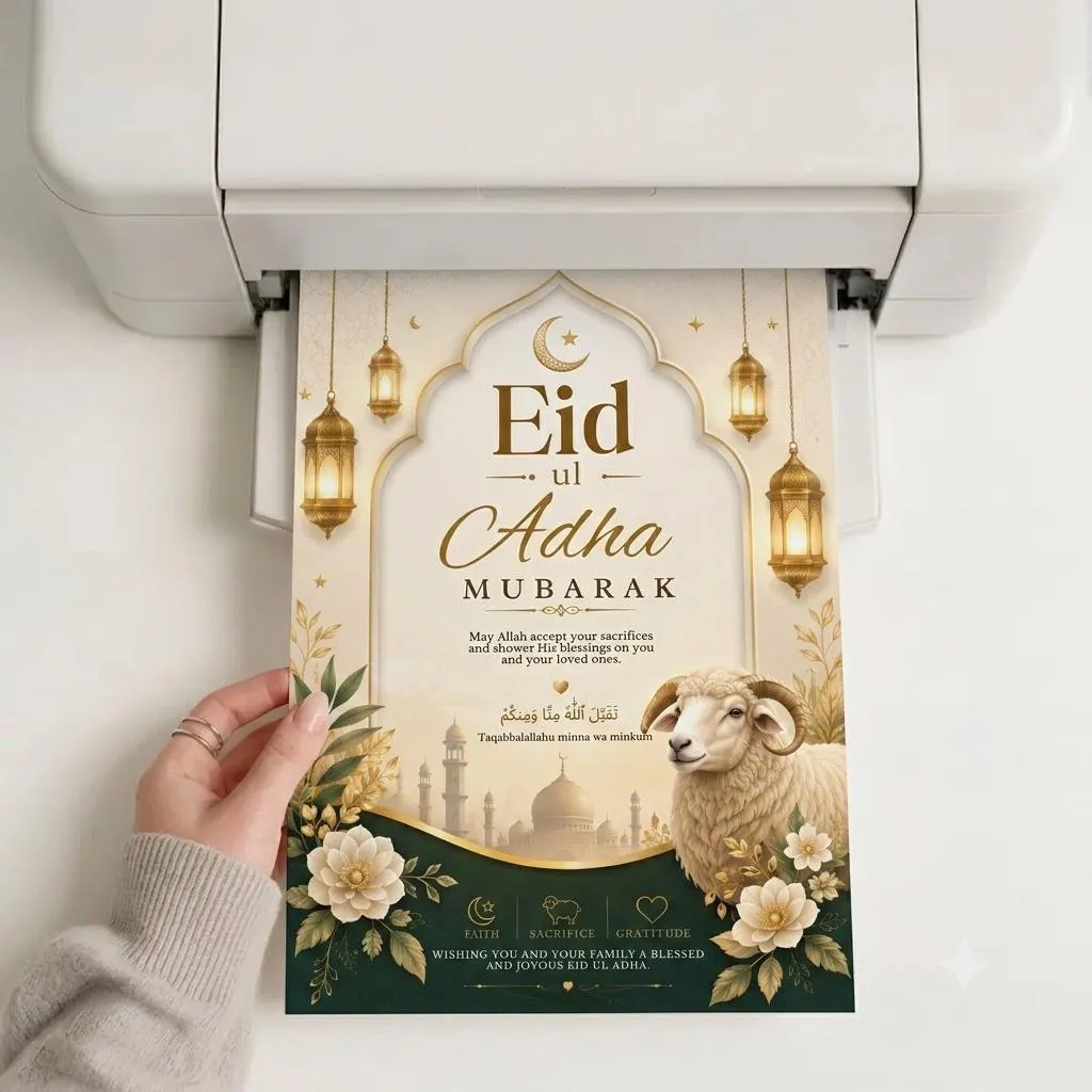 Eid ul Adha Mubarak Card Template, Gold Floral Islamic Greeting (Digital Download) - image 2