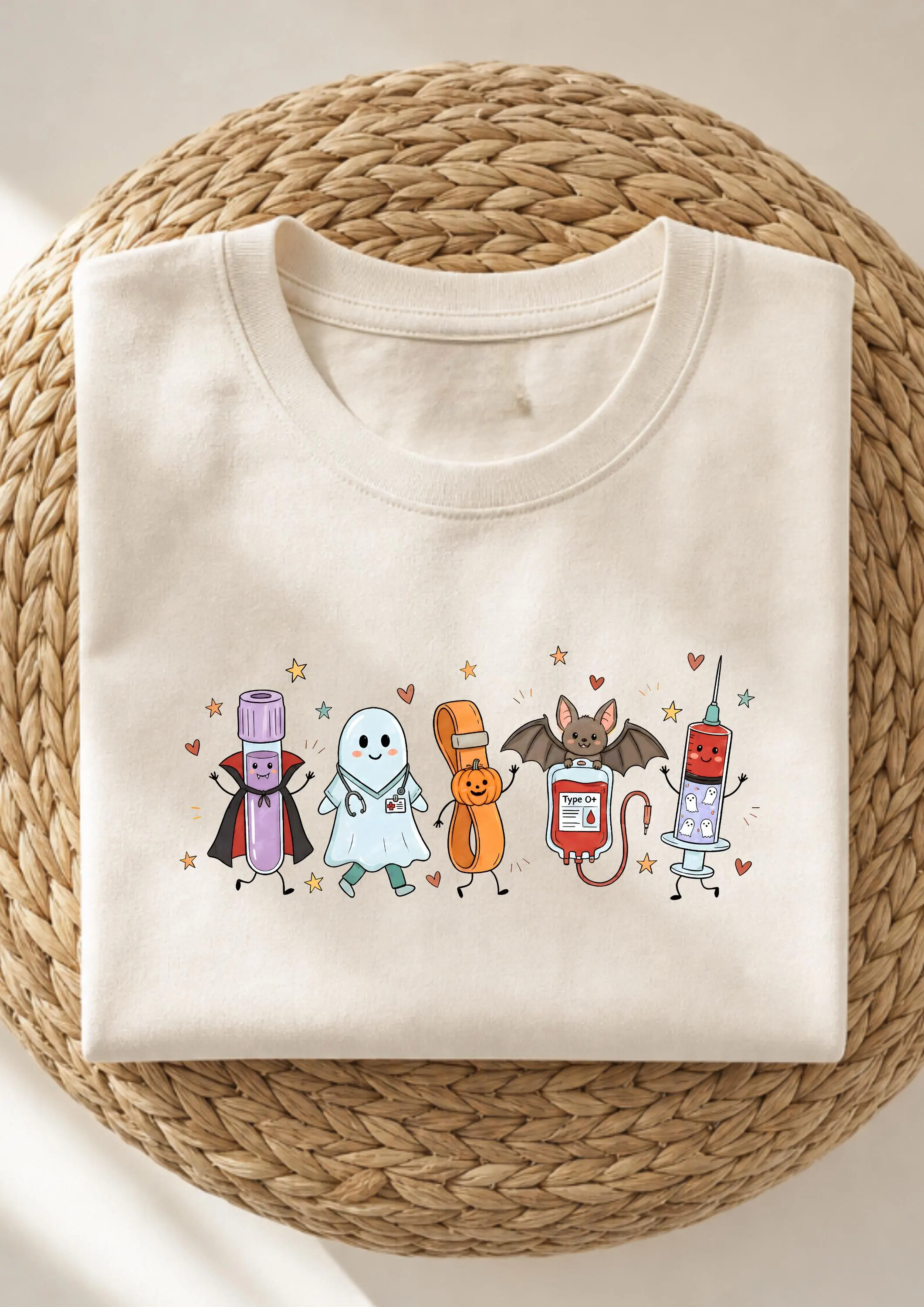Halloween Nurse Shirt Cute Halloween Top | Spooky Phlebotomist Gifts T-Shirt | Halloween Shirt Nurse Phlebotomist Badge Reel Matching Tee
